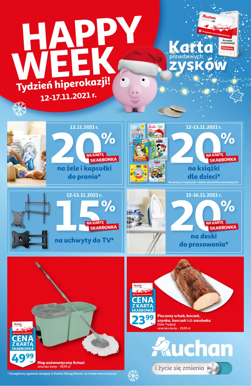 Gazetka promocyjna Auchan - Skarbonka #45 - ważna 12.11 do 17.11.2021 - strona 1 - produkty: Boczek, Dzieci, Mop, Piec, Szynka, Uchwyty