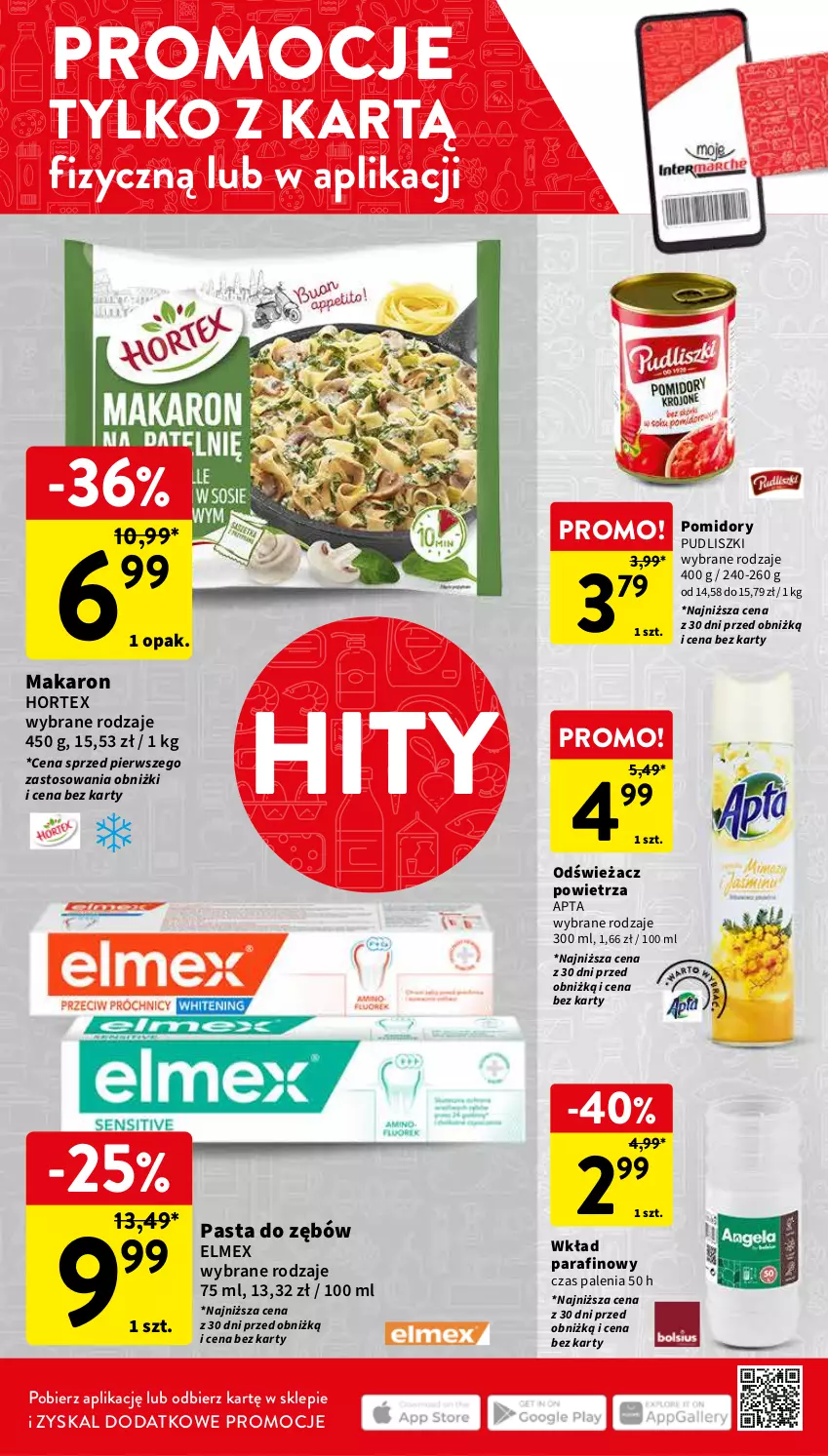 Gazetka promocyjna Intermarche - Gazetka Intermarche - ważna 03.04 do 10.04.2024 - strona 12 - produkty: Elmex, Hortex, Makaron, Odświeżacz powietrza, Pasta do zębów, Pomidory, Pudliszki