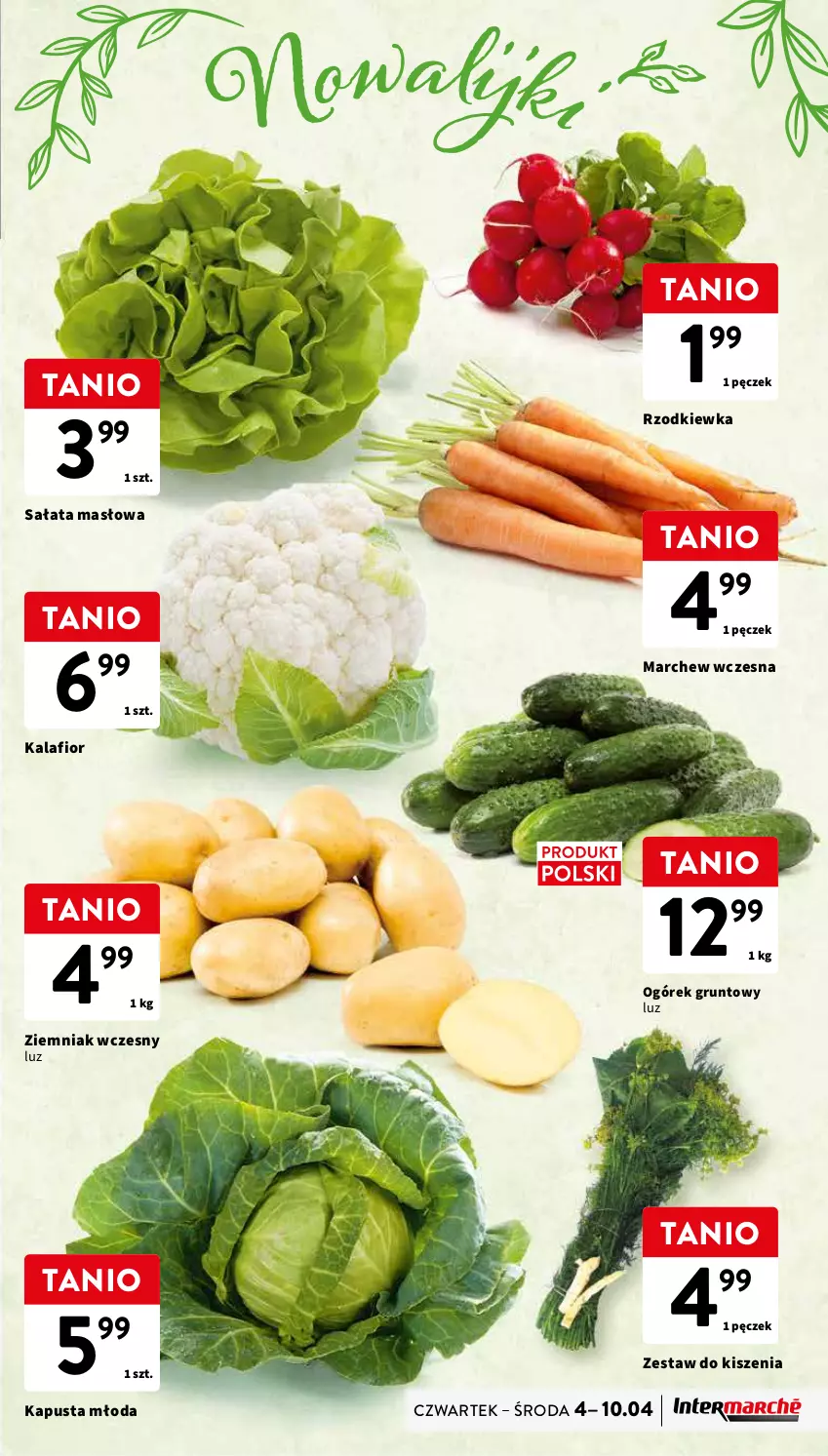 Gazetka promocyjna Intermarche - Gazetka Intermarche - ważna 03.04 do 10.04.2024 - strona 15 - produkty: Grunt, Kalafior, Masło, Ogórek, Rzodkiewka, Sałat, Sałata masłowa