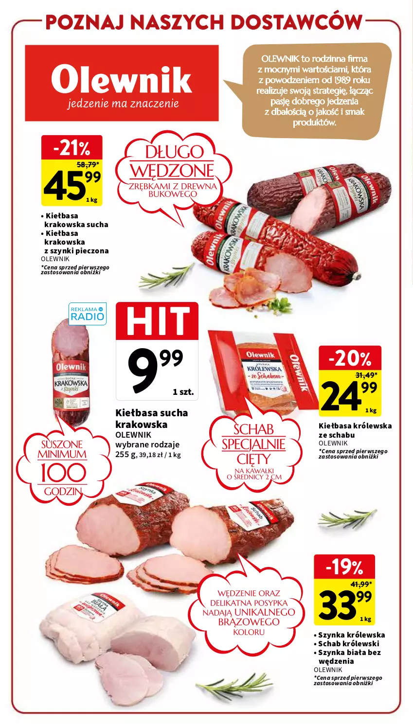 Gazetka promocyjna Intermarche - Gazetka Intermarche - ważna 03.04 do 10.04.2024 - strona 20 - produkty: Kiełbasa, Kiełbasa krakowska, Królewski, Olewnik, Piec, Szynka, Szynka biała, Szynka Królewska