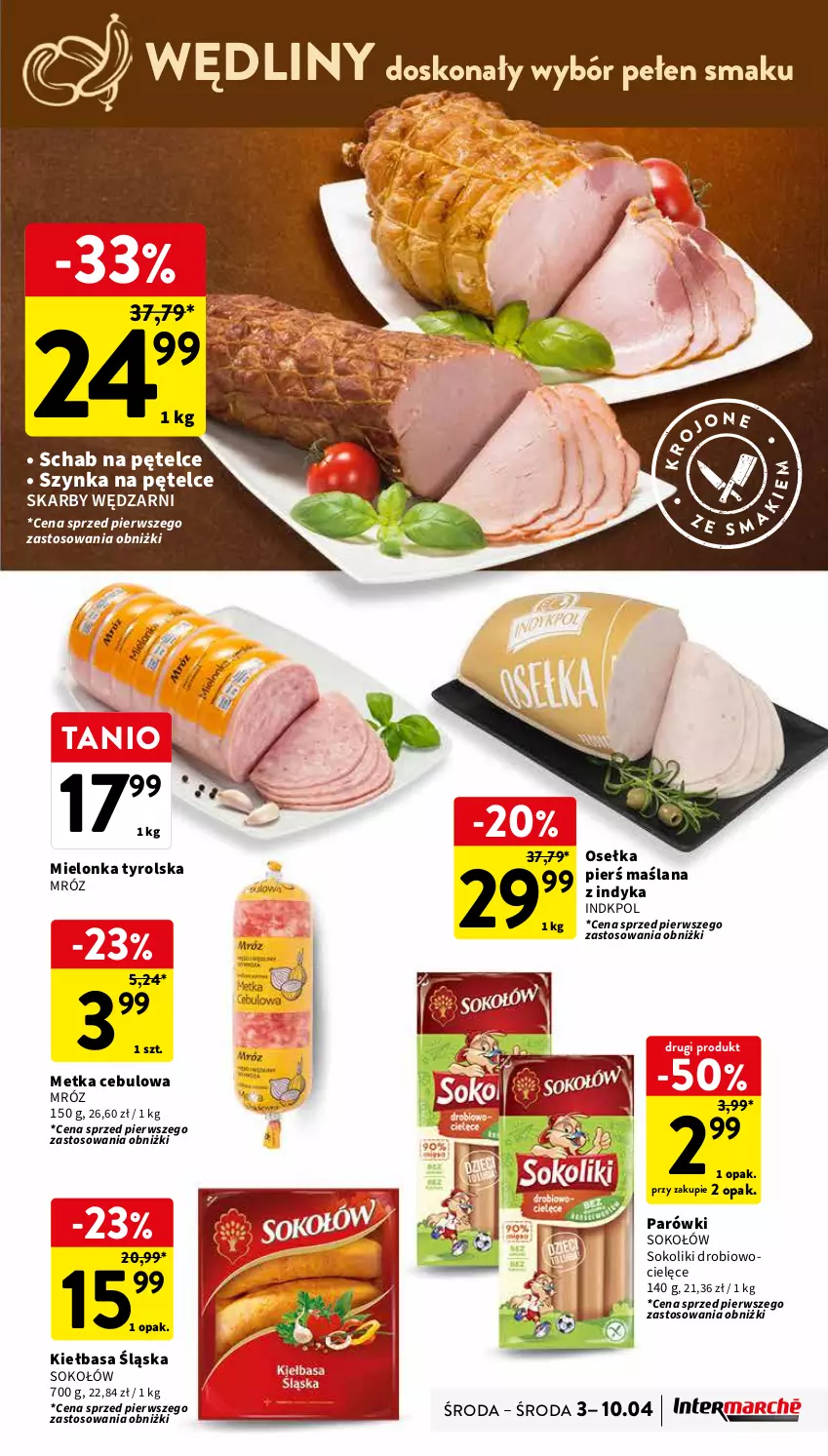 Gazetka promocyjna Intermarche - Gazetka Intermarche - ważna 03.04 do 10.04.2024 - strona 21 - produkty: Kiełbasa, Kiełbasa śląska, LANA, Mielonka tyrolska, Parówki, Sok, Sokołów, Szynka