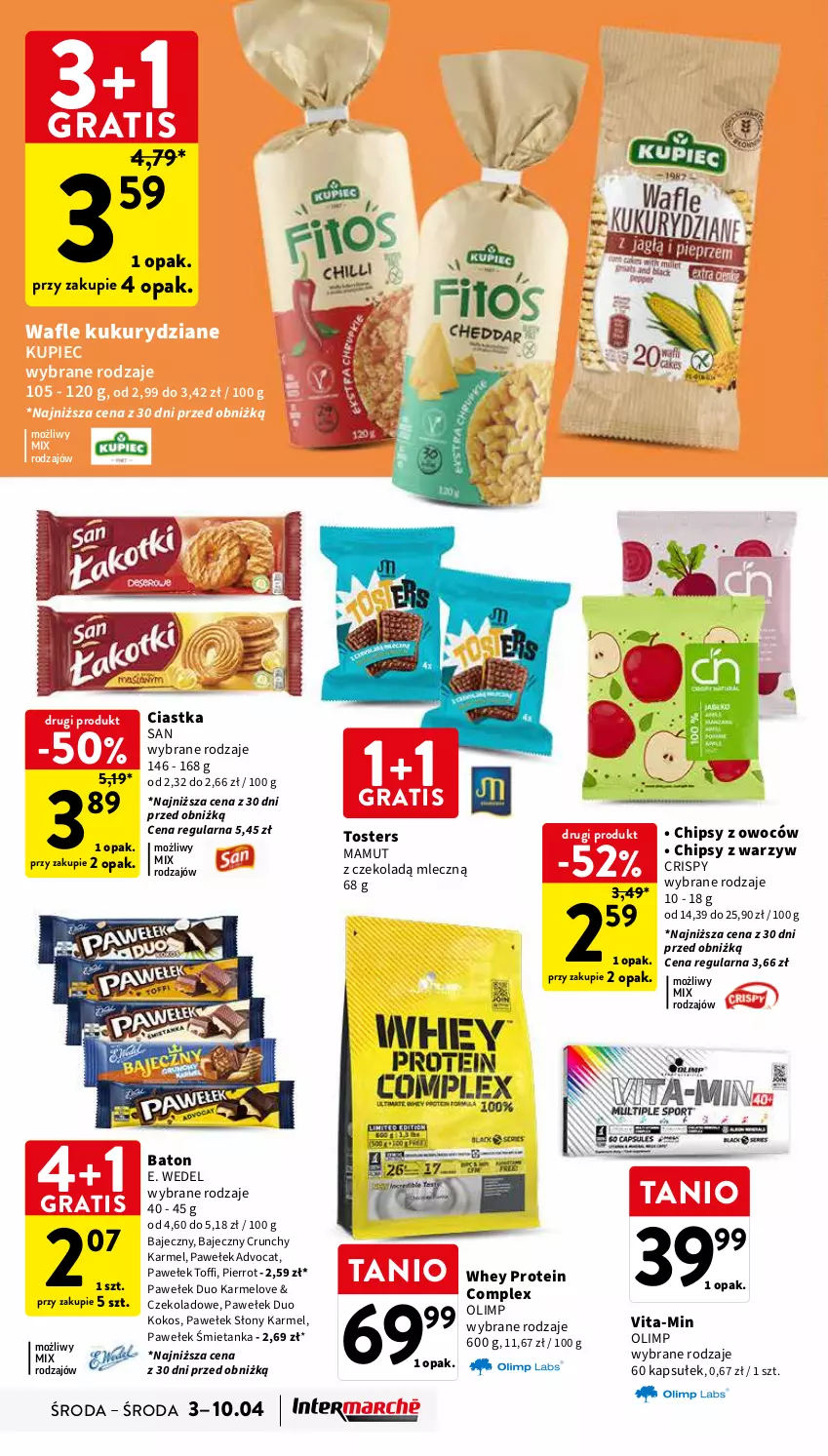 Gazetka promocyjna Intermarche - Gazetka Intermarche - ważna 03.04 do 10.04.2024 - strona 30 - produkty: Baton, Chipsy, Ciastka, E. Wedel, Gra, Kokos, Kupiec, Piec, Toster, Vita-Min, Wafle