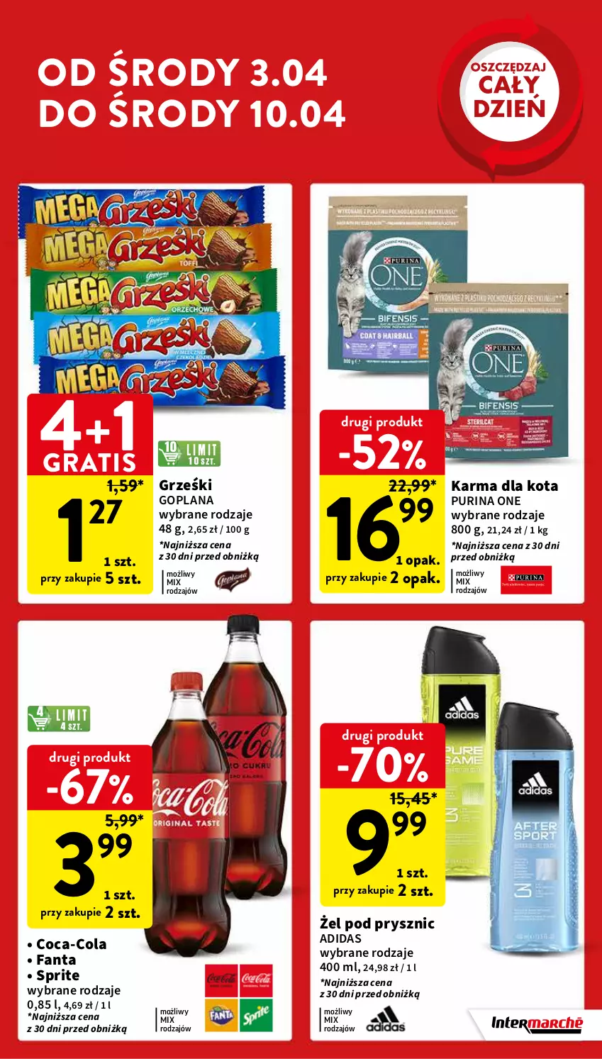 Gazetka promocyjna Intermarche - Gazetka Intermarche - ważna 03.04 do 10.04.2024 - strona 5 - produkty: Adidas, Coca-Cola, Fa, Fanta, Goplana, Gra, Grześki, LANA, Pur, Purina, Sprite