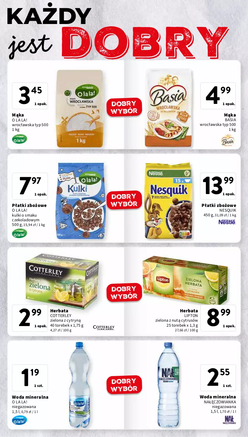 Gazetka promocyjna Intermarche - Gazetka Intermarche - ważna 03.04 do 10.04.2024 - strona 9 - produkty: Basia, Herbata, Lipton, Mąka, Nałęczowianka, Nesquik, Woda, Woda mineralna