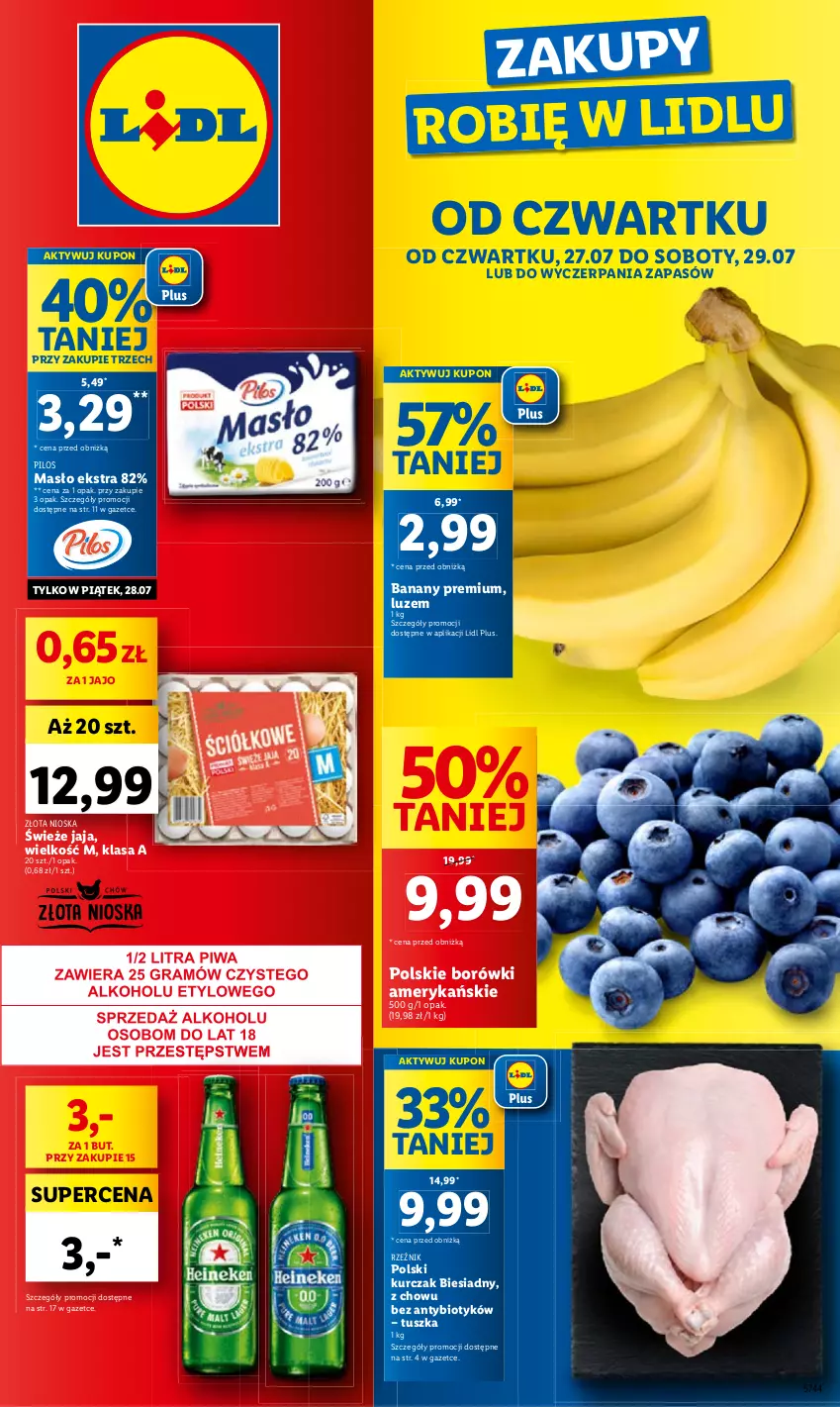 Gazetka promocyjna Lidl - GAZETKA - ważna 27.07 do 29.07.2023 - strona 1 - produkty: Banany, Jaja, Kurczak, Masło, Tusz