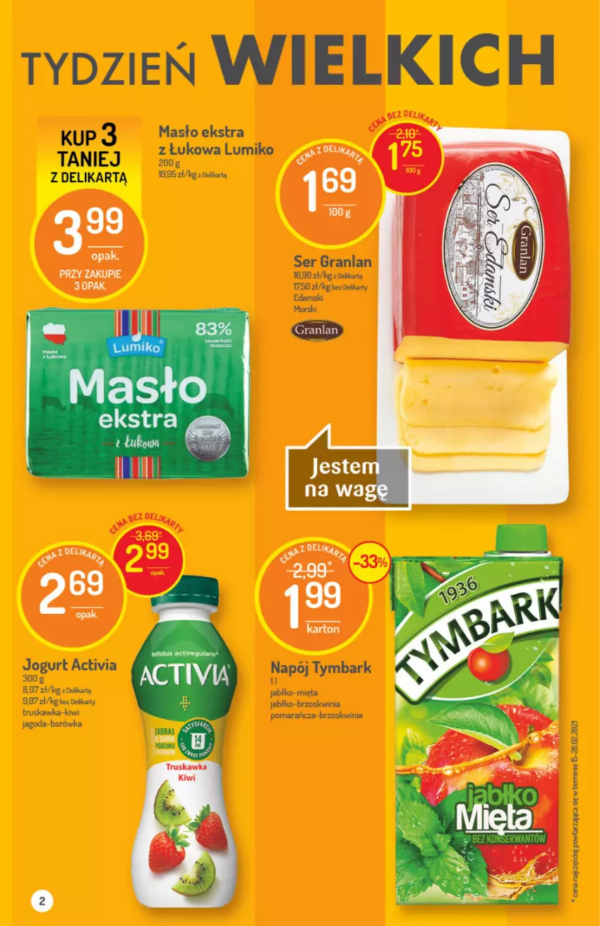 Gazetka promocyjna Delikatesy Centrum - Gazetka Delikatesy Centrum - ważna 22.04 do 28.04.2021 - strona 2 - produkty: Activia, Borówka, Edam, Gra, Jogurt, Kiwi, Masło, Ser