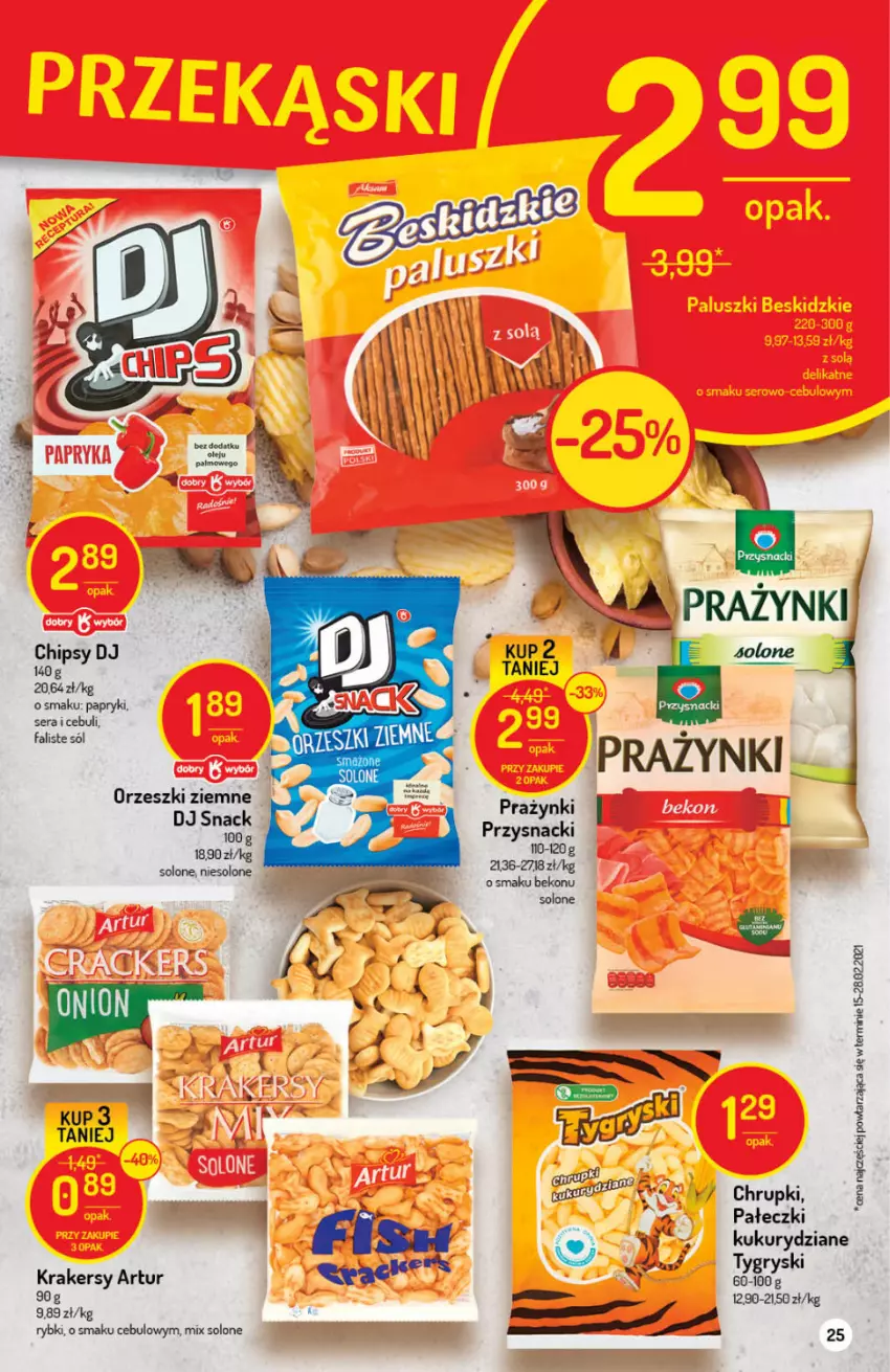 Gazetka promocyjna Delikatesy Centrum - Gazetka Delikatesy Centrum - ważna 22.04 do 28.04.2021 - strona 25 - produkty: Artur, Chrupki, Fa, Krakersy, Orzeszki, Orzeszki ziemne, Przysnacki, Ser, Sól