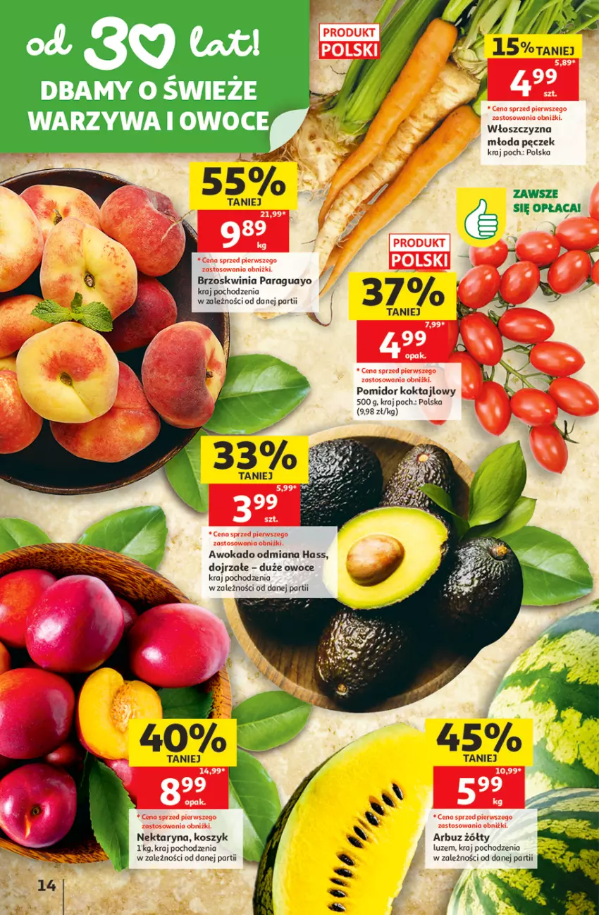 Gazetka promocyjna Auchan - Gazetka 30 Lat Hipermarket Auchan - ważna 11.06 do 17.06.2026 - strona 14 - produkty: Arbuz, Kosz, Nektar, Owoce, Warzywa, Warzywa i owoce