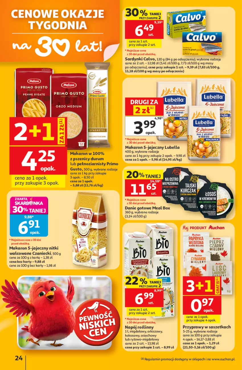 Gazetka promocyjna Auchan - Gazetka 30 Lat Hipermarket Auchan - ważna 11.06 do 17.06.2026 - strona 24 - produkty: Bell, Bella, Danie gotowe, Kokos, Kurczak, Lubella, Makaron, Napój, Napój roślinny, Przyprawy, Rum, Ryż, Sardynki, Wieprzowina