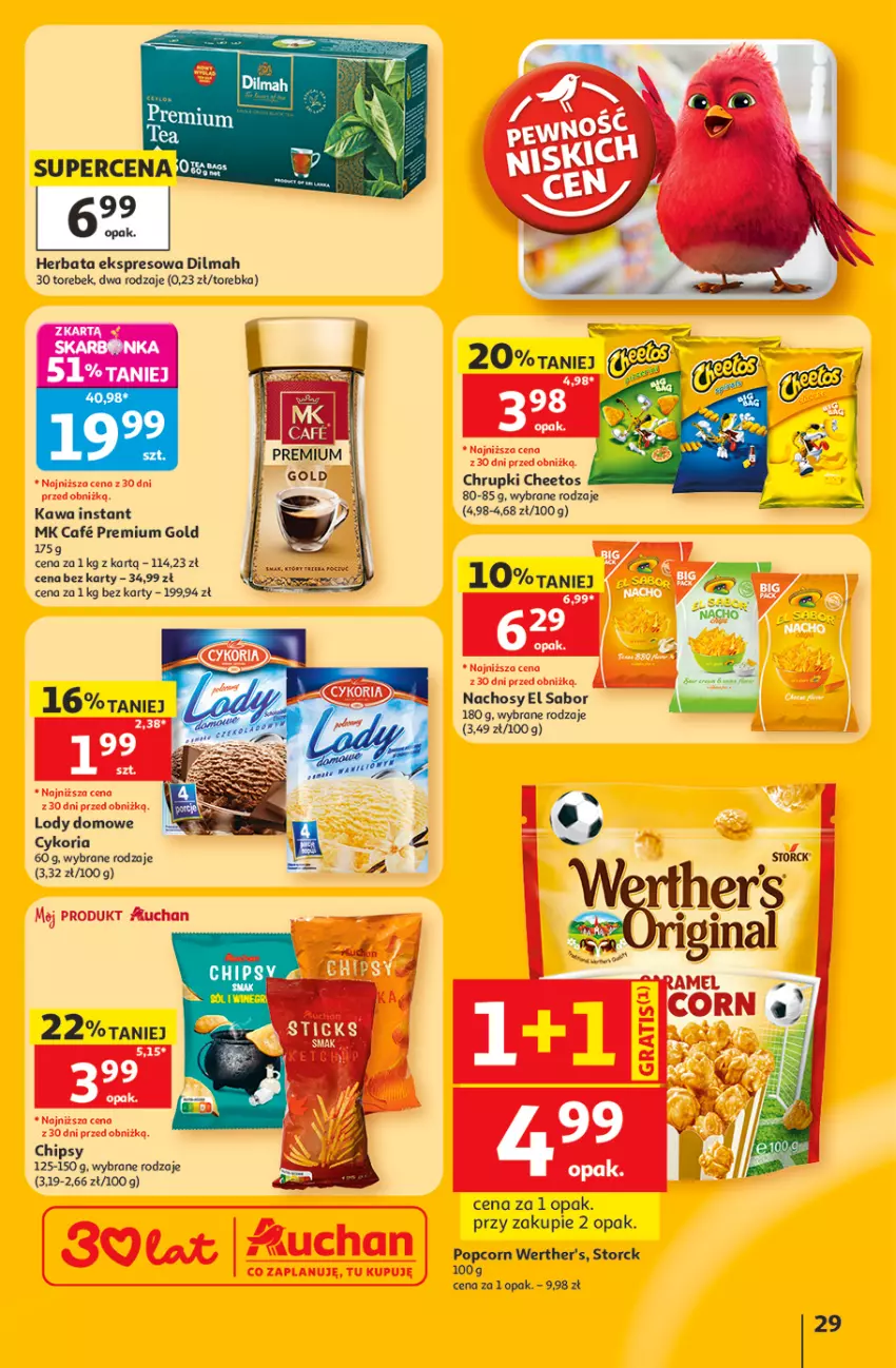 Gazetka promocyjna Auchan - Gazetka 30 Lat Hipermarket Auchan - ważna 11.06 do 17.06.2026 - strona 29 - produkty: Cheetos, Chipsy, Chrupki, Dilmah, Herbata, Kawa, Lody, Torebka