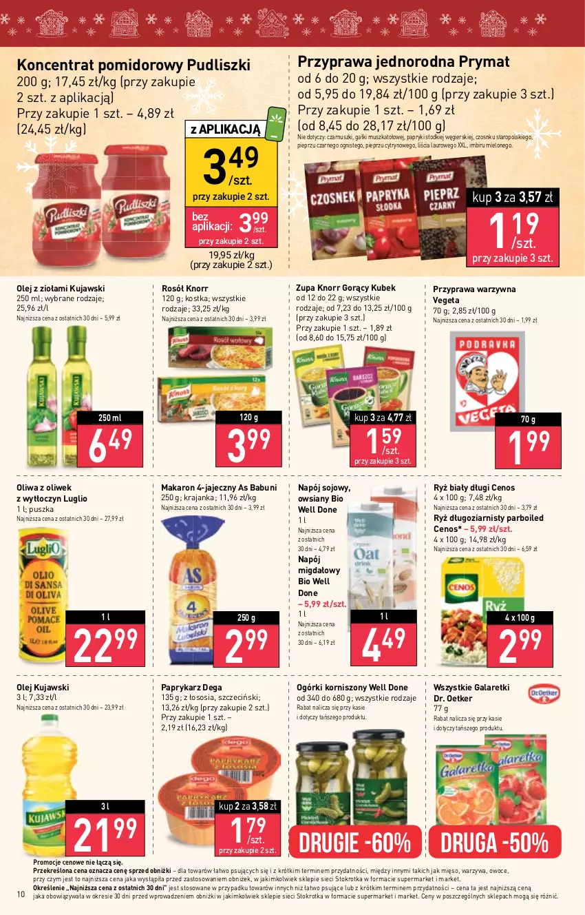 Gazetka promocyjna Stokrotka - Market - ważna 20.12 do 27.12.2023 - strona 11 - produkty: Babuni, Cenos, Dega, Dr. Oetker, Gala, Galaretki, Imbir, Knorr, Koncentrat pomidorowy, Korniszony, Kubek, Kujawski, Laur, Makaron, Mięso, Mus, Napój, Olej, Oliwa z oliwek, Owoce, Papryka, Paprykarz, Pieprz, Prymat, Pudliszki, Rosół, Ryż, Ryż biały, Sos, Vegeta, Warzywa, Zupa