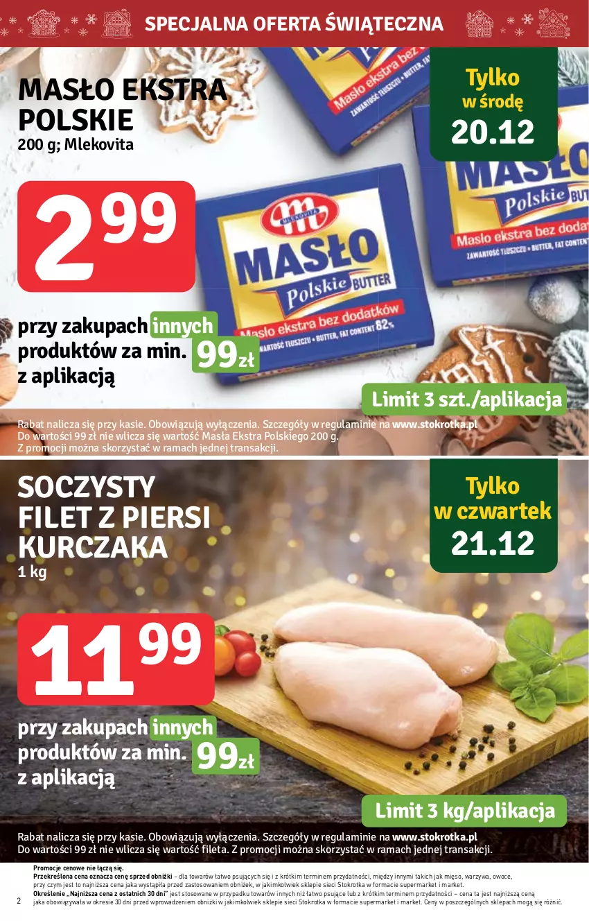 Gazetka promocyjna Stokrotka - Market - ważna 20.12 do 27.12.2023 - strona 2 - produkty: Filet z piersi kurczaka, Kurczak, Masło, Mięso, Mleko, Mlekovita, Owoce, Rama, Tran, Warzywa