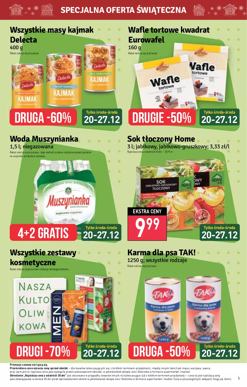 Gazetka promocyjna Stokrotka - Market - ważna 20.12 do 27.12.2023 - strona 5 - produkty: Delecta, Gra, Mięso, Mus, Muszynianka, Owoce, Por, Sok, Wafle, Wafle tortowe, Warzywa, Woda