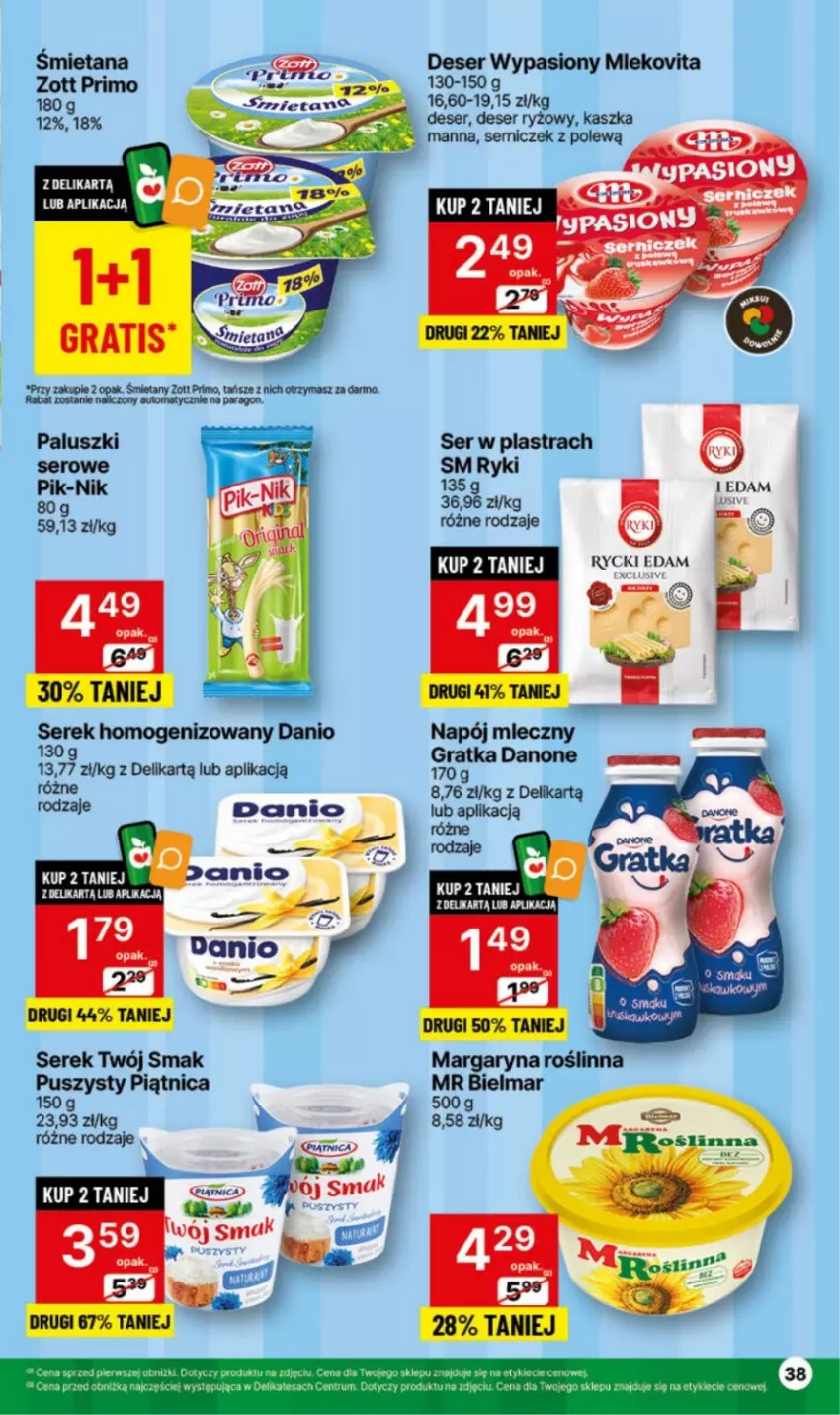 Gazetka promocyjna Delikatesy Centrum - NOWA GAZETKA Delikatesy Centrum od 11 marca! 11-17.03.2024 - ważna 11.03 do 17.03.2024 - strona 38 - produkty: Danio, Deser, Edam, Gra, Margaryna, Mięta, Mleko, Mlekovita, Napój, Napój mleczny, Piątnica, Rum, Ryż, Ser, Serek, Serek homogenizowany, Twój Smak, Zott, Zott Primo