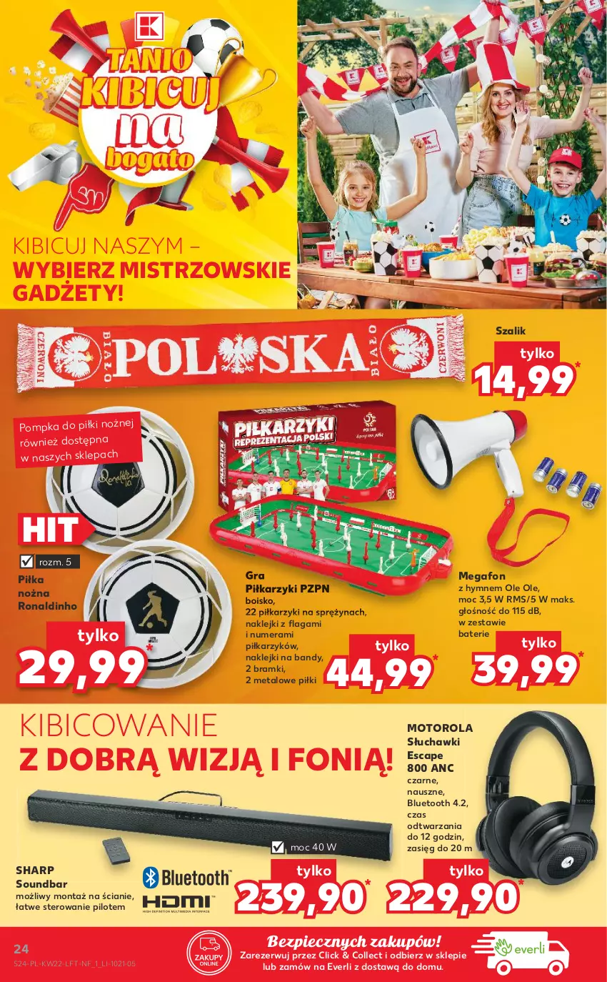 Gazetka promocyjna Kaufland - OFERTA TYGODNIA - ważna 02.06 do 09.06.2021 - strona 24 - produkty: BIC, Gra, Klej, Motorola, Noż, Piec, Piłka nożna, Piłkarzyki, Pompka, Sharp, Słuchawki, Soundbar, Szal