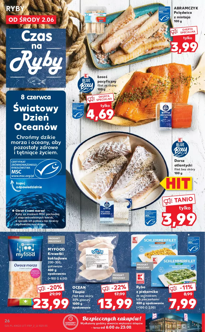 Gazetka promocyjna Kaufland - OFERTA TYGODNIA - ważna 02.06 do 09.06.2021 - strona 26 - produkty: Dorsz, Krewetki, Lazur, Mintaj, Piec, Pieczarka, Piekarnik, Polędwica, Ryba, Ryba z piekarnika, Szpinak, Tera, Tilapia