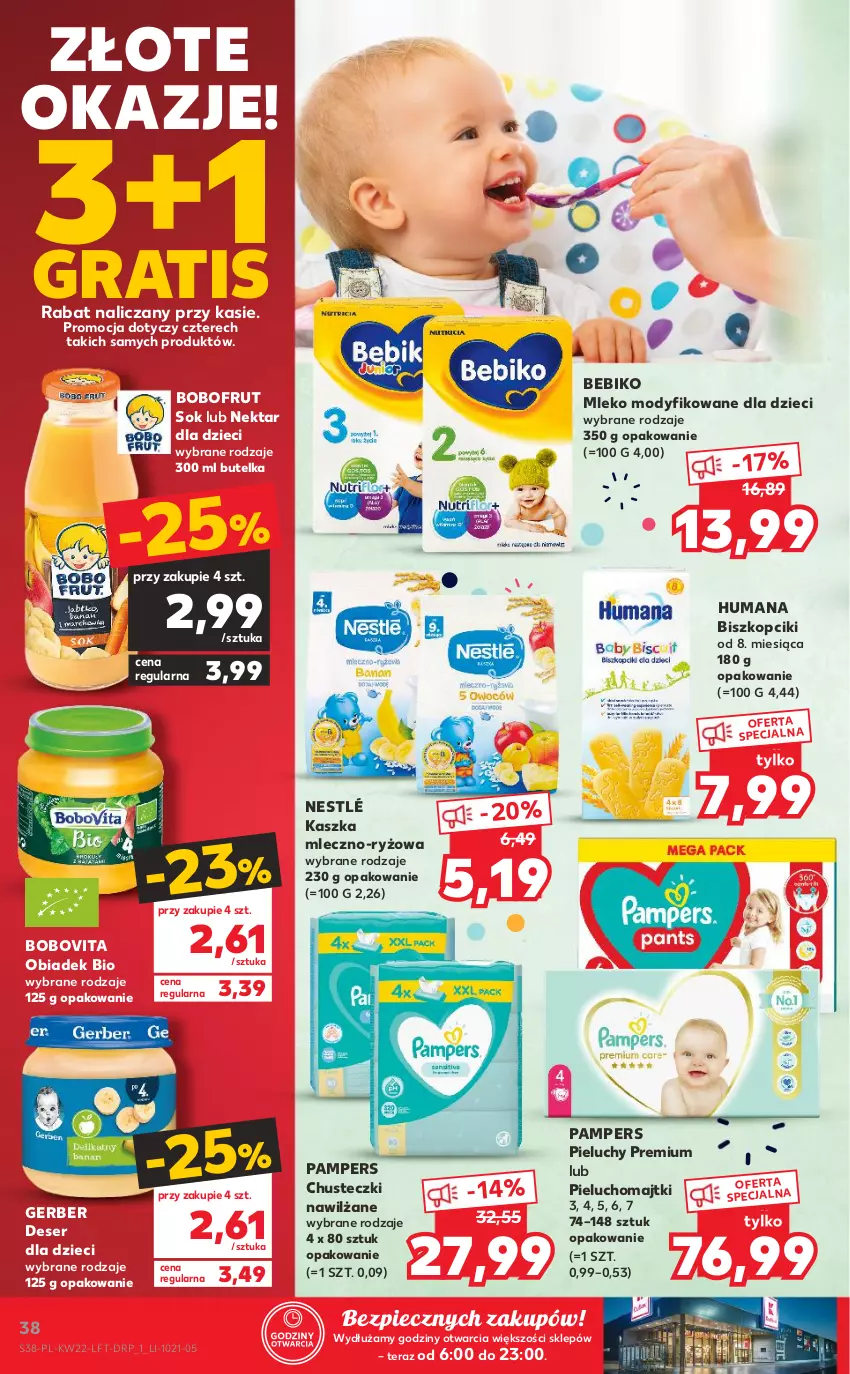 Gazetka promocyjna Kaufland - OFERTA TYGODNIA - ważna 02.06 do 09.06.2021 - strona 38 - produkty: Bebiko, Bobofrut, BoboVita, Chusteczki, Deser, Dzieci, Gerber, Gra, Humana, Majtki, Mleko, Mleko modyfikowane, Nektar, Nestlé, Pampers, Piec, Pieluchomajtki, Pieluchy, Ryż, Ser, Sok, Tera