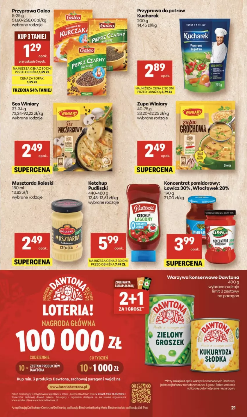 Gazetka promocyjna Delikatesy Centrum - Franczyza DC10 Czwartek - ważna 05.03 do 11.03.2026 - strona 21 - produkty: Dawtona, Groszek, Koncentrat pomidorowy, Kucharek, Mus, Musztarda, Przyprawa do potraw, Pudliszki, Winiary