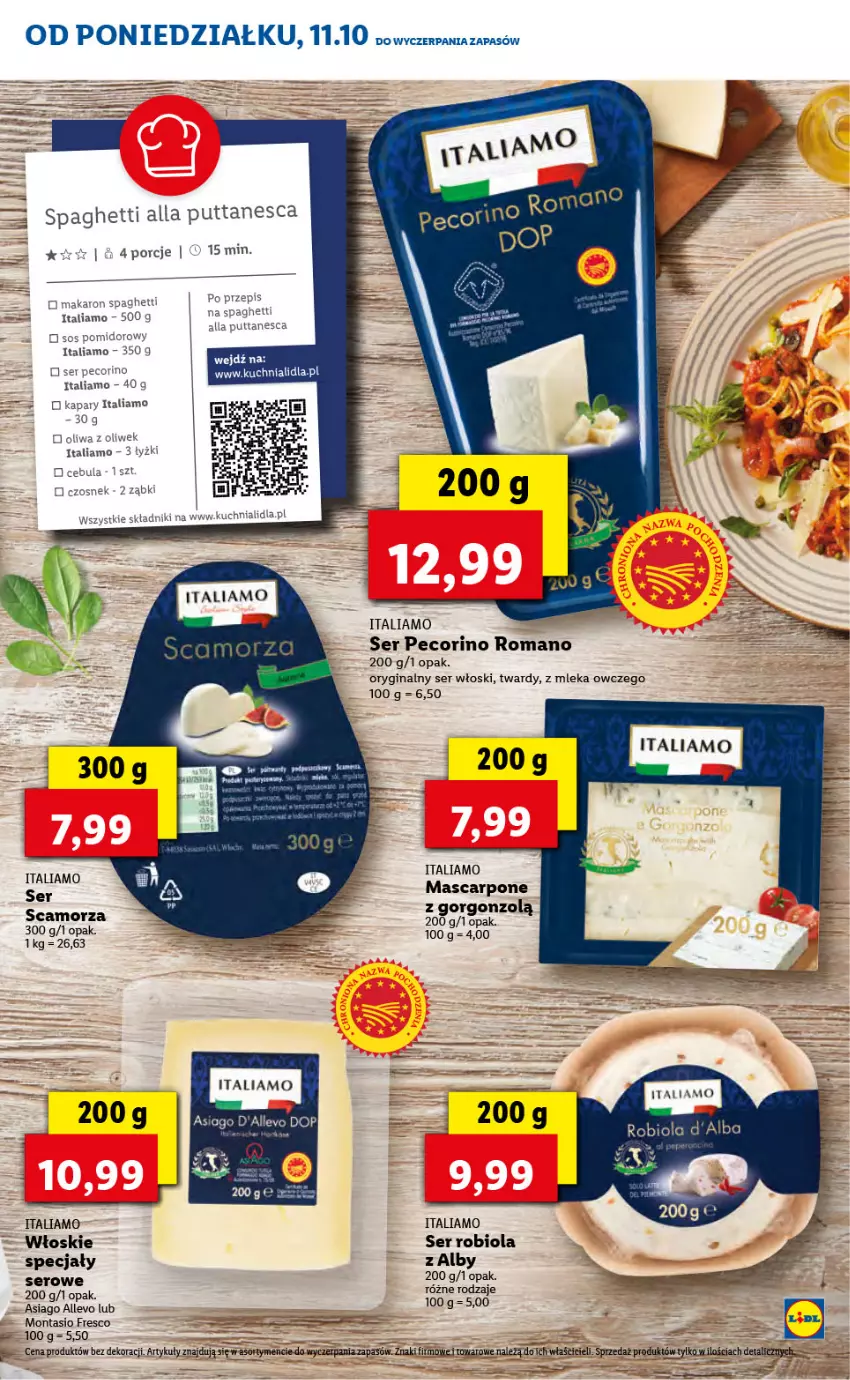 Gazetka promocyjna Lidl - KATALOG ITALIAMO - ważna 11.10 do 15.10.2021 - strona 10 - produkty: Fresco, Gin, Kapary, Kuchnia, Makaron, Mascarpone, Pecorino, Por, Ser, Sos, Spaghetti