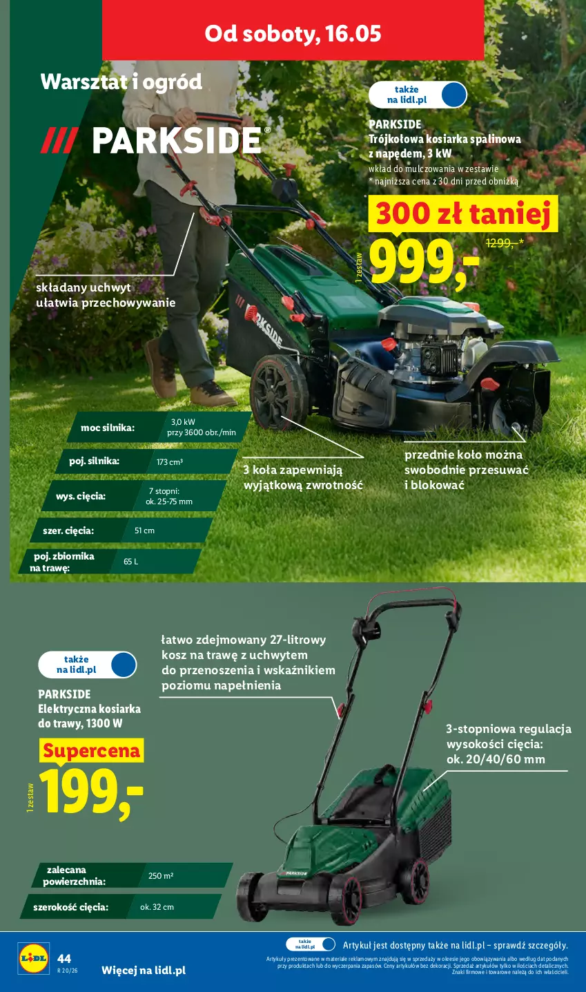 Gazetka promocyjna Lidl - Katalog ważny od 11.05 - ważna 11.05 do 16.05.2026 - strona 50 - produkty: Kosiarka, Kosiarka spalinowa z napędem, Kosz, Ogród, Parkside, Sok, Top