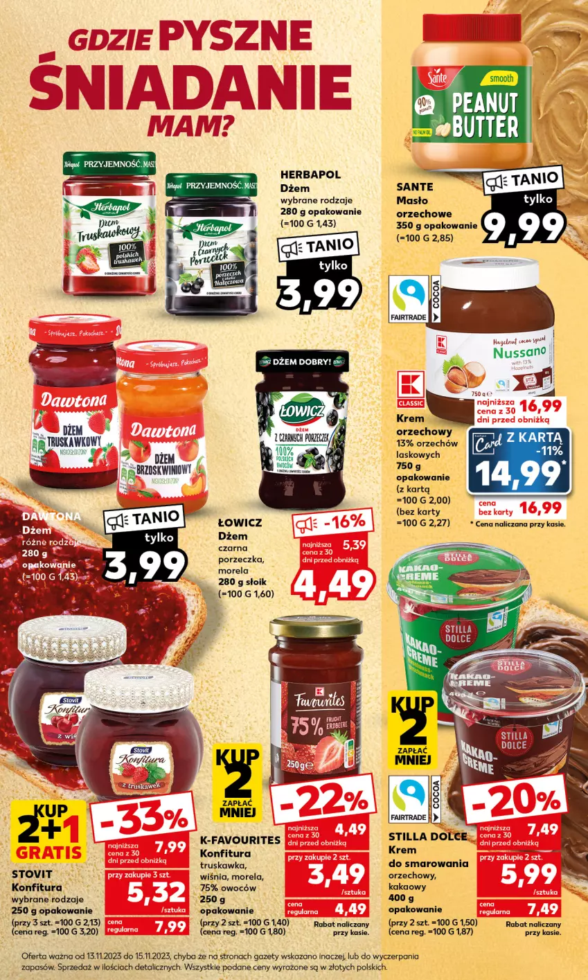 Gazetka promocyjna Kaufland - Mocny Start - ważna 13.11 do 15.11.2023 - strona 21 - produkty: Dżem, Fa, Herbapol, Kakao, Konfitura, Krem orzechowy, Masło, Masło orzechowe, Morela, Por, Sante