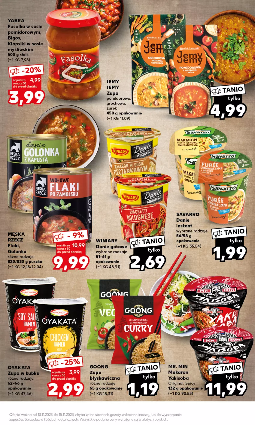 Gazetka promocyjna Kaufland - Mocny Start - ważna 13.11 do 15.11.2023 - strona 25 - produkty: Bigos, Danie gotowe, Fa, Flaki, Gin, Groch, Klopsiki, Makaron, Savarro, Sos, Winiary, Zupa, Zupa pomidorowa