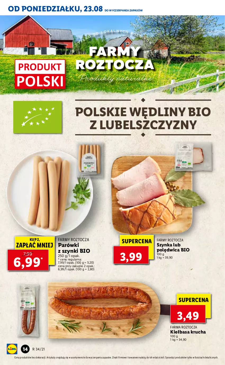 Gazetka promocyjna Lidl - GAZETKA - ważna 23.08 do 25.08.2021 - strona 14 - produkty: Fa, Kiełbasa, Kiełbasa krucha, Parówki, Parówki z szynki, Polędwica, Szynka