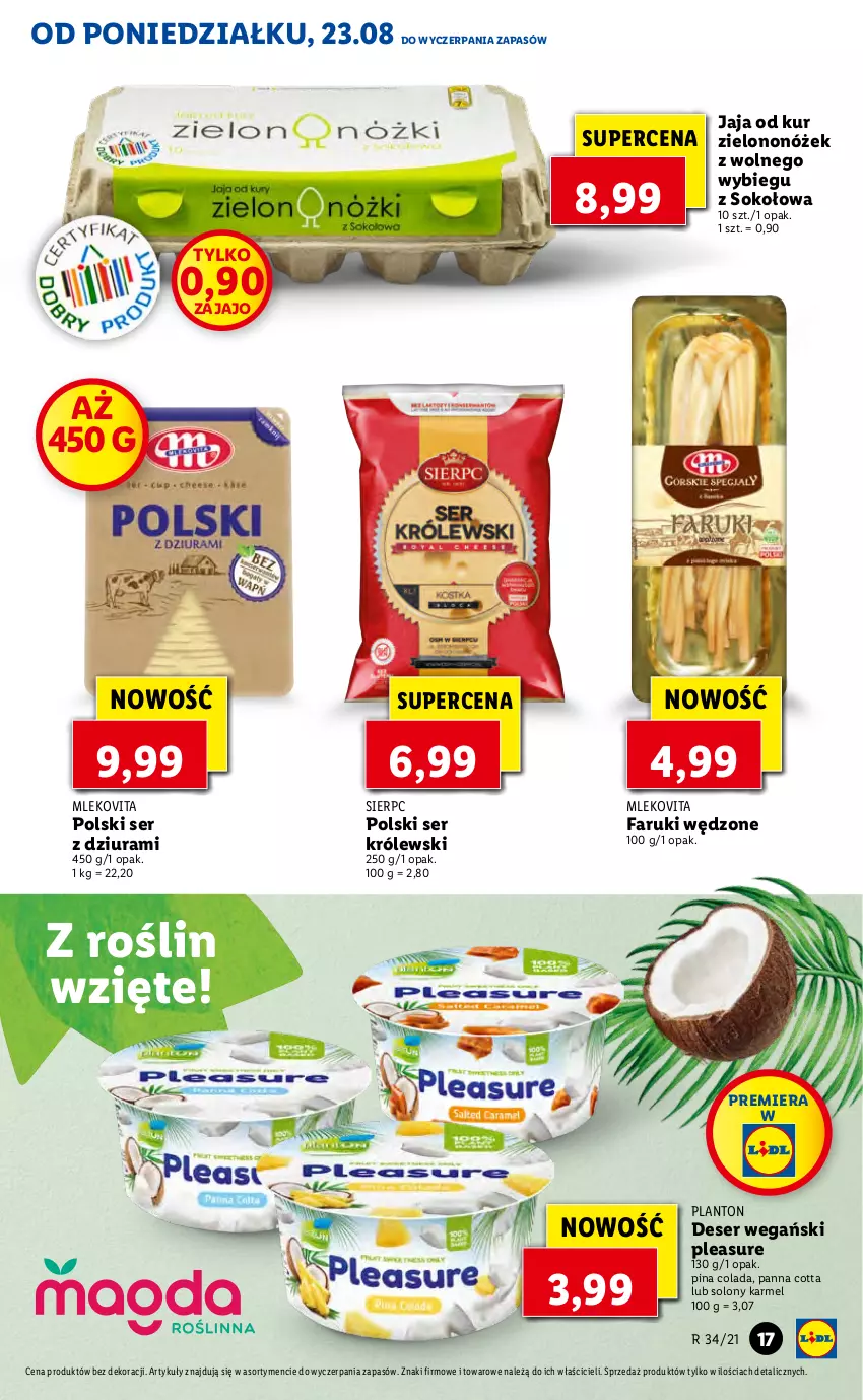 Gazetka promocyjna Lidl - GAZETKA - ważna 23.08 do 25.08.2021 - strona 17 - produkty: Deser, Fa, Jaja, Królewski, Mleko, Mlekovita, Panna cotta, Ser, Ser z dziurami, Sok