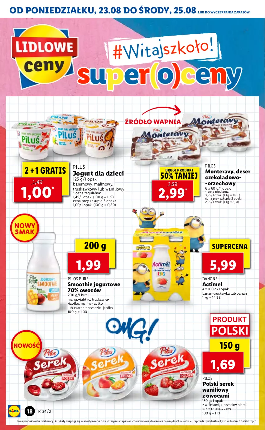 Gazetka promocyjna Lidl - GAZETKA - ważna 23.08 do 25.08.2021 - strona 18 - produkty: Actimel, Danone, Deser, Dzieci, Gra, Jogurt, Mango, Monte, Pilos, Por, Pur, Ser, Serek, Smoothie, Tera