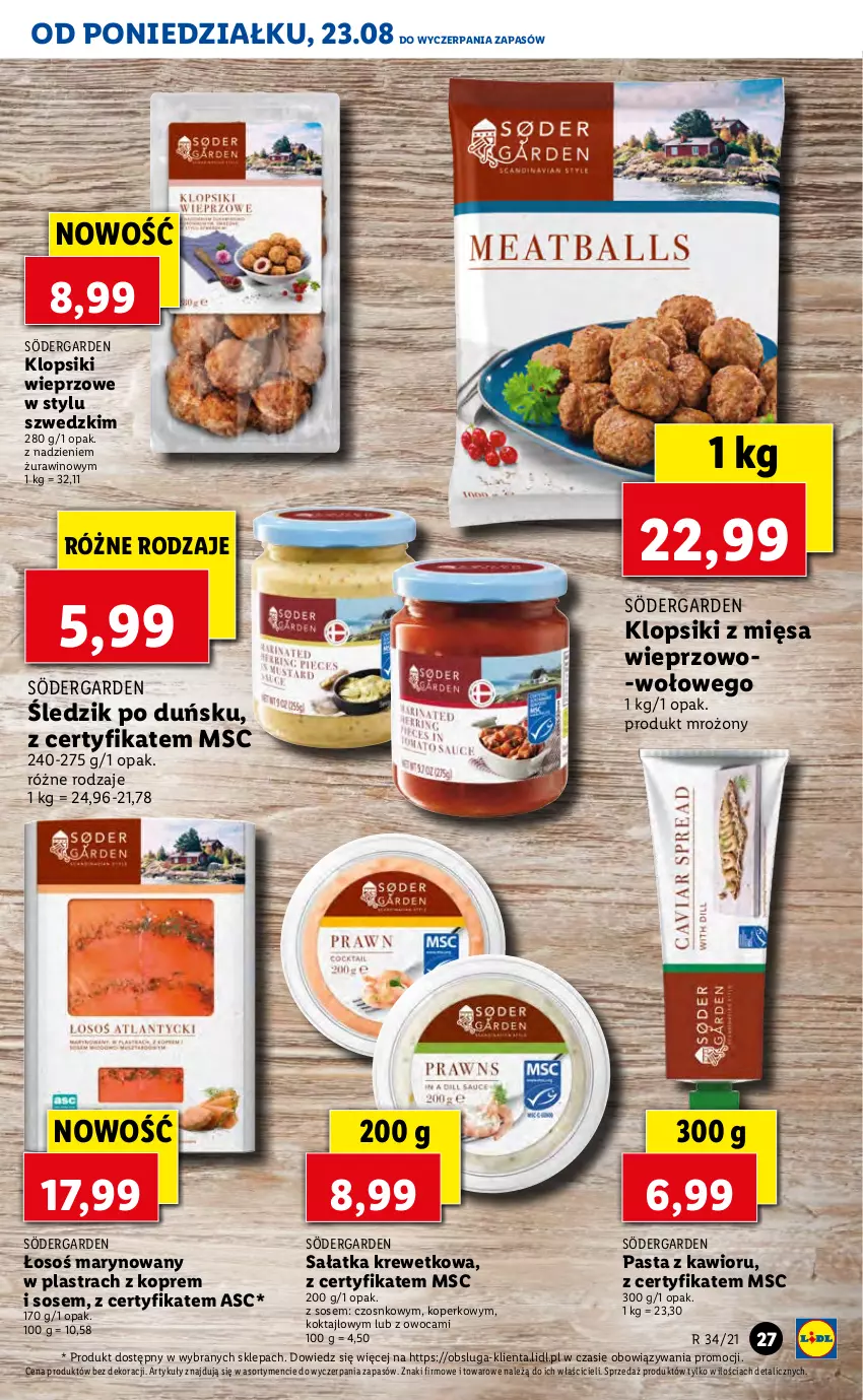 Gazetka promocyjna Lidl - GAZETKA - ważna 23.08 do 25.08.2021 - strona 27 - produkty: Kawior, Klopsiki, Sałat, Sałatka, Sos, Wino