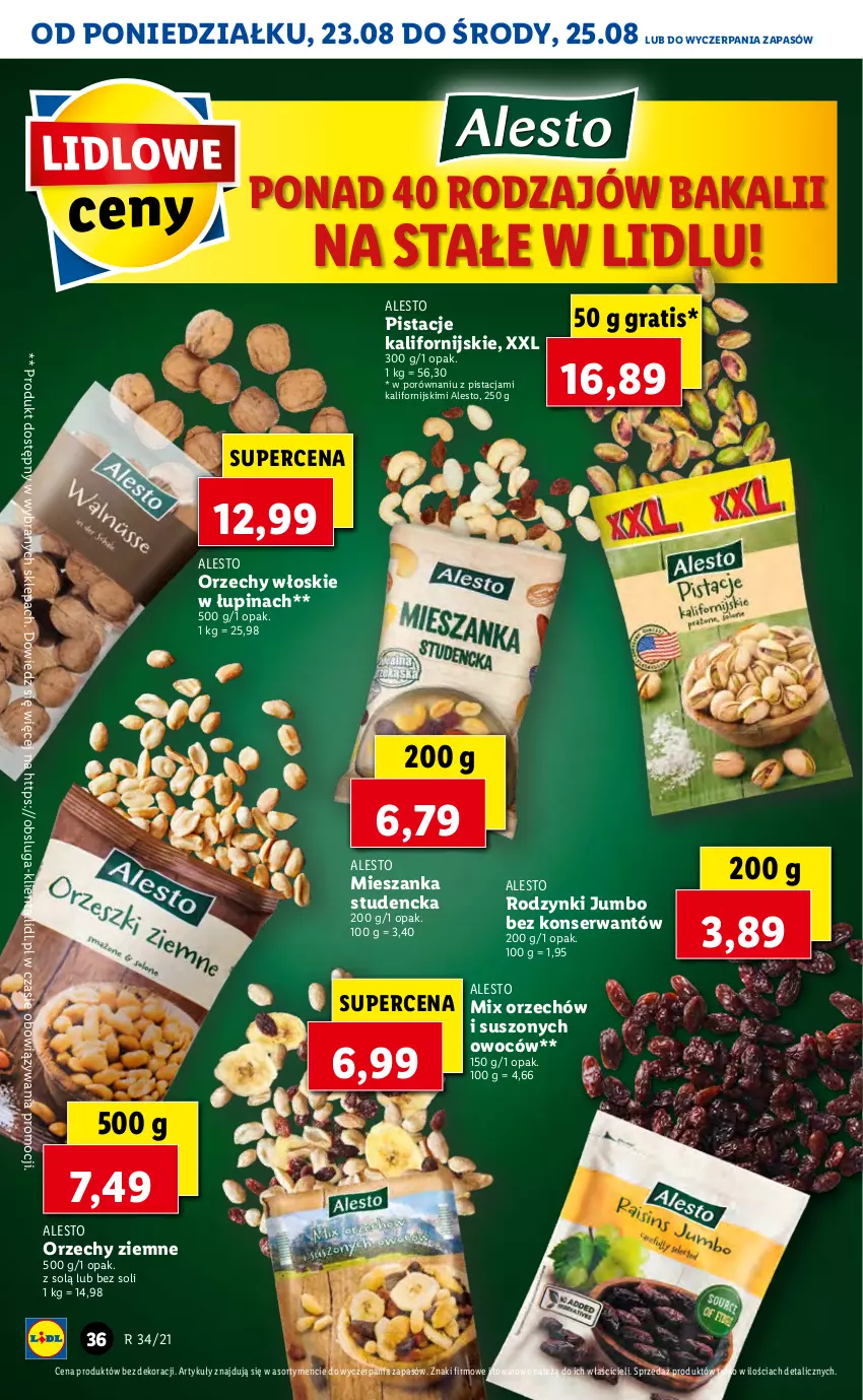 Gazetka promocyjna Lidl - GAZETKA - ważna 23.08 do 25.08.2021 - strona 36 - produkty: Gra, Mieszanka studencka, Orzechy włoskie, Pistacje, Por, Rodzynki, Ser