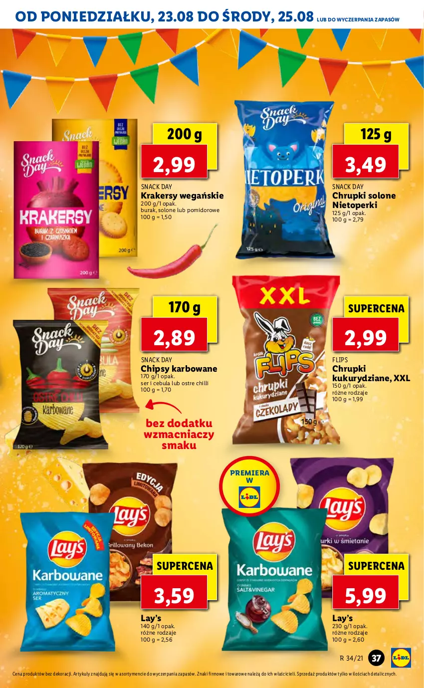 Gazetka promocyjna Lidl - GAZETKA - ważna 23.08 do 25.08.2021 - strona 37 - produkty: Cebula, Chipsy, Chrupki, Krakersy, Lay’s, Ser, Top