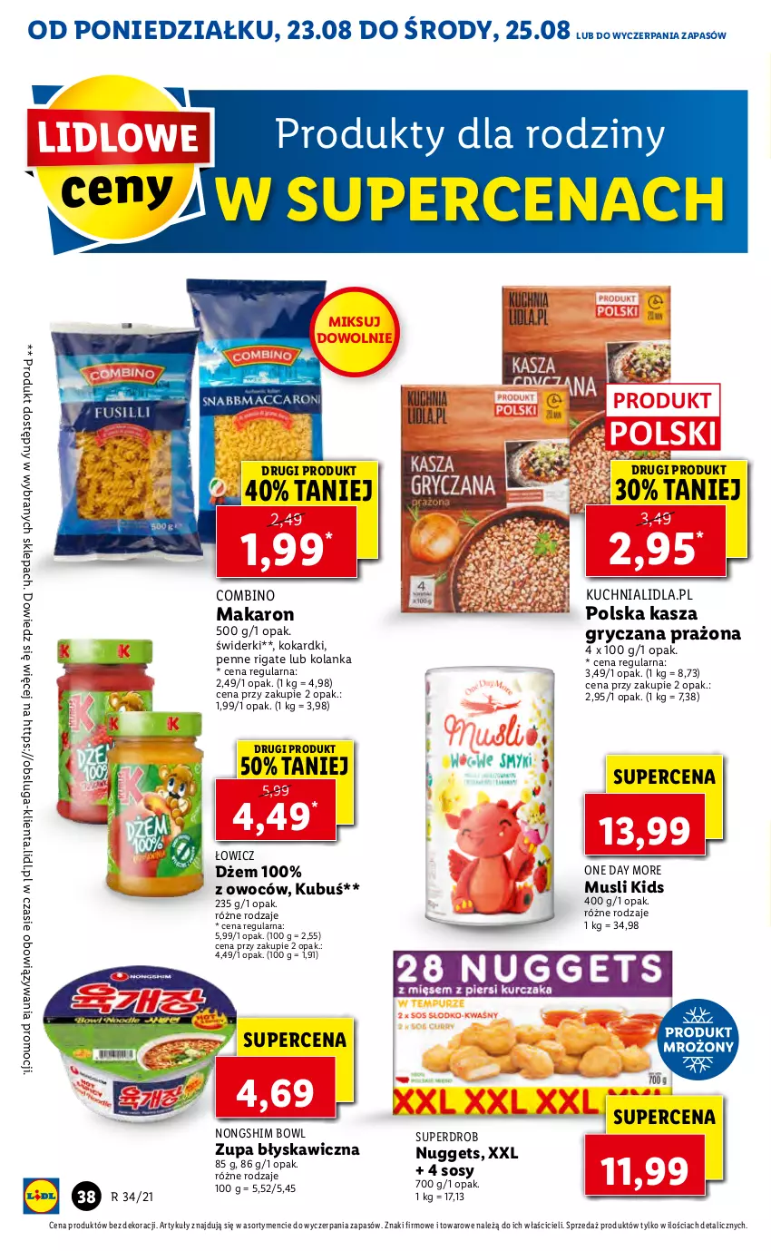 Gazetka promocyjna Lidl - GAZETKA - ważna 23.08 do 25.08.2021 - strona 38 - produkty: Dżem, Gry, Kasza, Kasza gryczana, Kubuś, Kuchnia, Makaron, Mus, Penne, Sos, Zupa