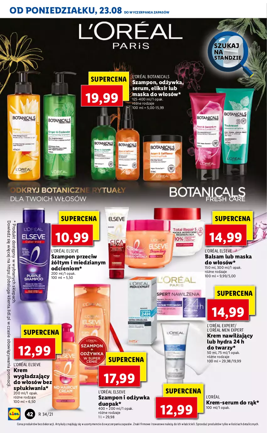 Gazetka promocyjna Lidl - GAZETKA - ważna 23.08 do 25.08.2021 - strona 42 - produkty: Elseve, Krem nawilżający, Krem wygładzający, L’Oréal, Maska, Maska do włosów, Odżywka, Rum, Ser, Serum, Serum do rąk, Szampon