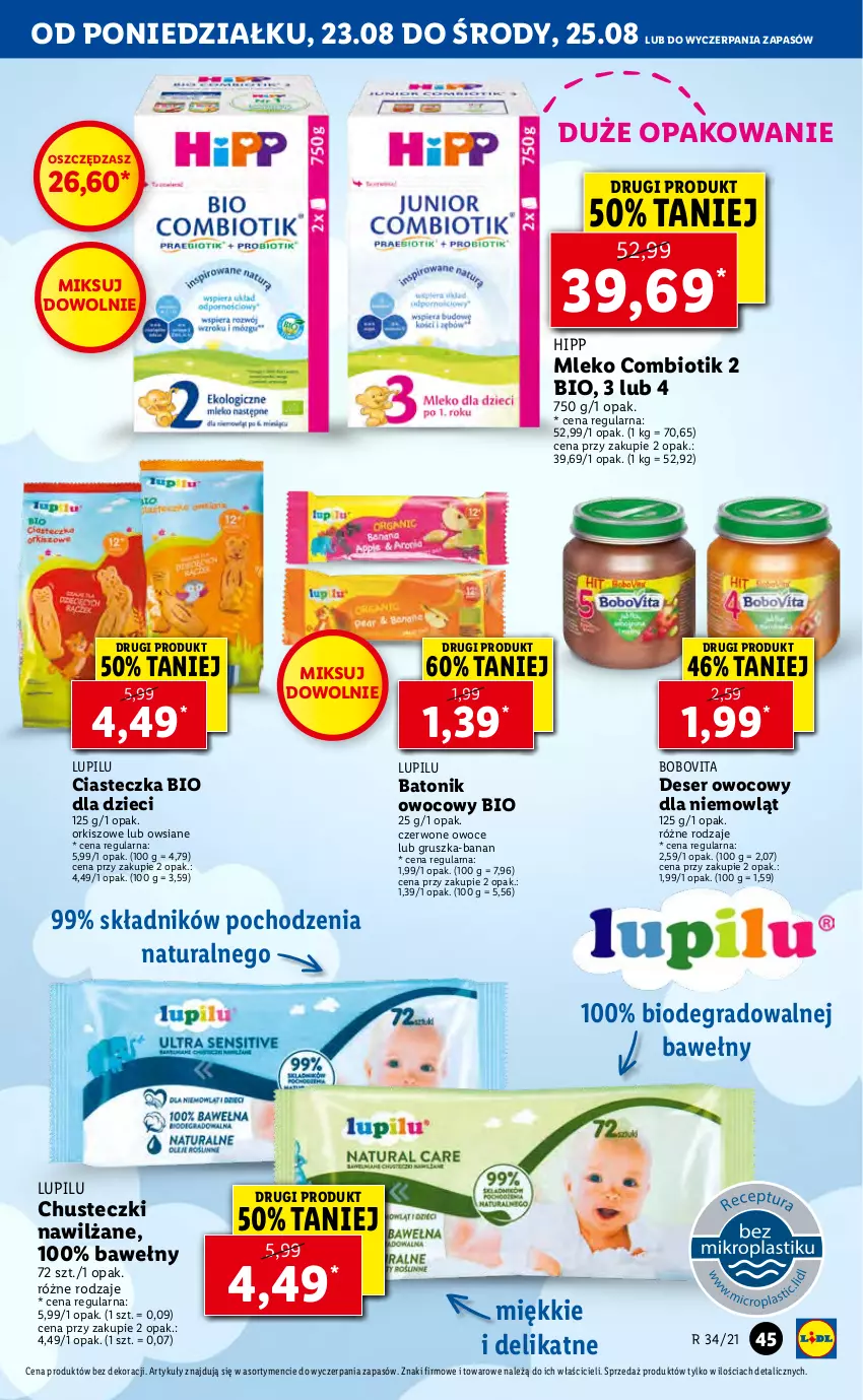 Gazetka promocyjna Lidl - GAZETKA - ważna 23.08 do 25.08.2021 - strona 45 - produkty: Baton, BoboVita, Chusteczki, Deser, Deser owocowy, Dzieci, Gra, HiPP, Mleko, Owoce, Ser, Tonik