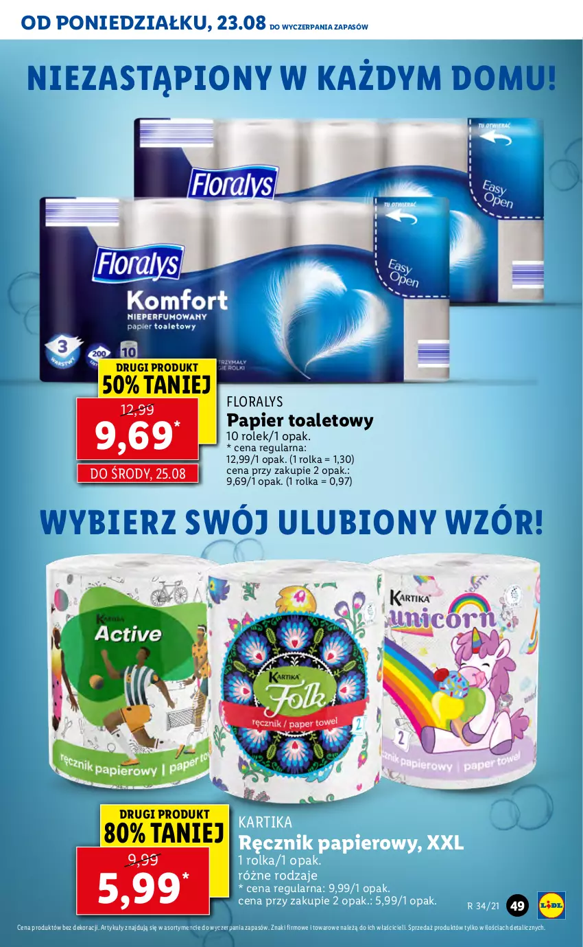 Gazetka promocyjna Lidl - GAZETKA - ważna 23.08 do 25.08.2021 - strona 49 - produkty: Flora, Papier, Papier toaletowy, Ręcznik