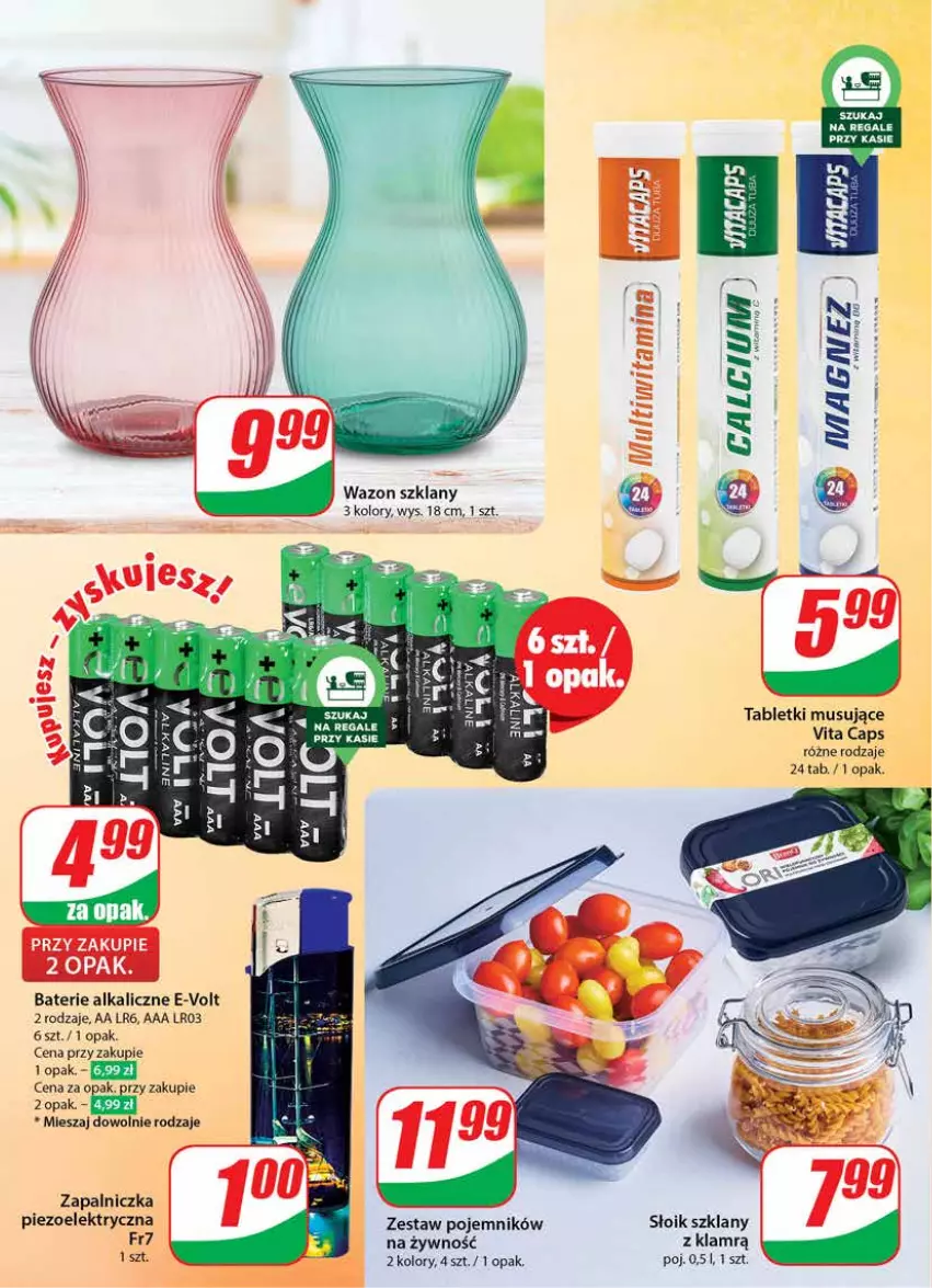 Gazetka promocyjna Dino - Gazetka 25 / 2024 - ważna 19.06 do 25.06.2024 - strona 58 - produkty: Baterie alkaliczne, Calcium, Mus, Pojemnik, Tablet, Tabletki musujące, Vita C, Wazon, Zapalniczka