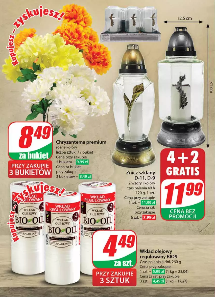 Gazetka promocyjna Dino - Gazetka 38 / 2024 - ważna 18.09 do 24.09.2024 - strona 62 - produkty: Bukiet, Chryzantema, Olej, Wkład olejowy, Znicz