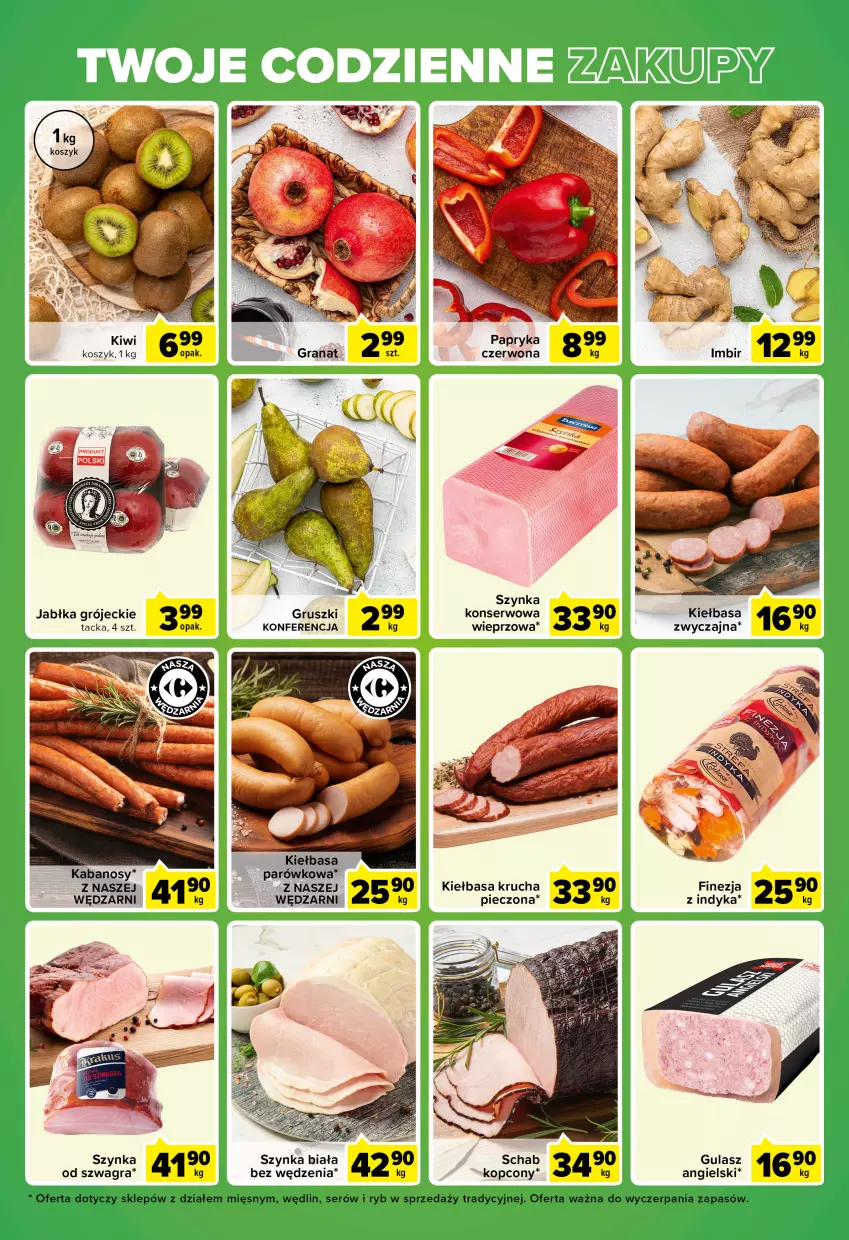 Gazetka promocyjna Carrefour - Gazetka Express - ważna 08.11 do 14.11.2022 - strona 5 - produkty: Gra, Granat, Gruszki, Jabłka, Kabanos, Kiełbasa, Kiełbasa krucha, Kiwi, Kosz, Papryka, Piec, Ser, Szynka, Szynka biała