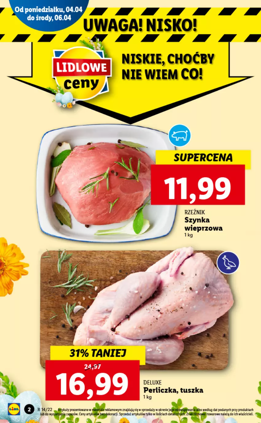 Gazetka promocyjna Lidl - GAZETKA - ważna 04.04 do 06.04.2022 - strona 2 - produkty: Perliczka, Szynka, Szynka wieprzowa, Tusz, Waga