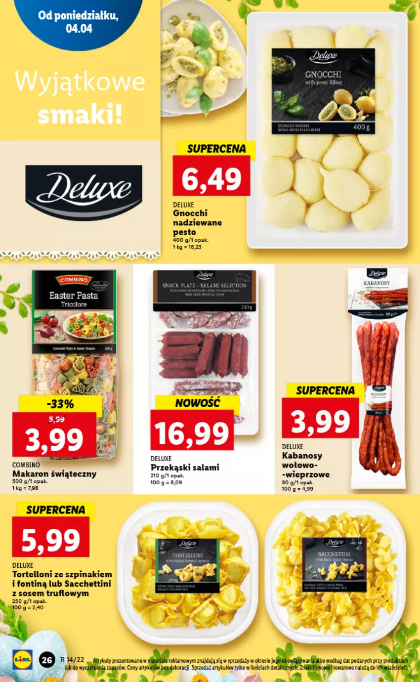 Gazetka promocyjna Lidl - GAZETKA - ważna 04.04 do 06.04.2022 - strona 26 - produkty: Gnocchi, Kabanos, Makaron, Pesto, Salami, Sos, Szpinak, Tortelloni