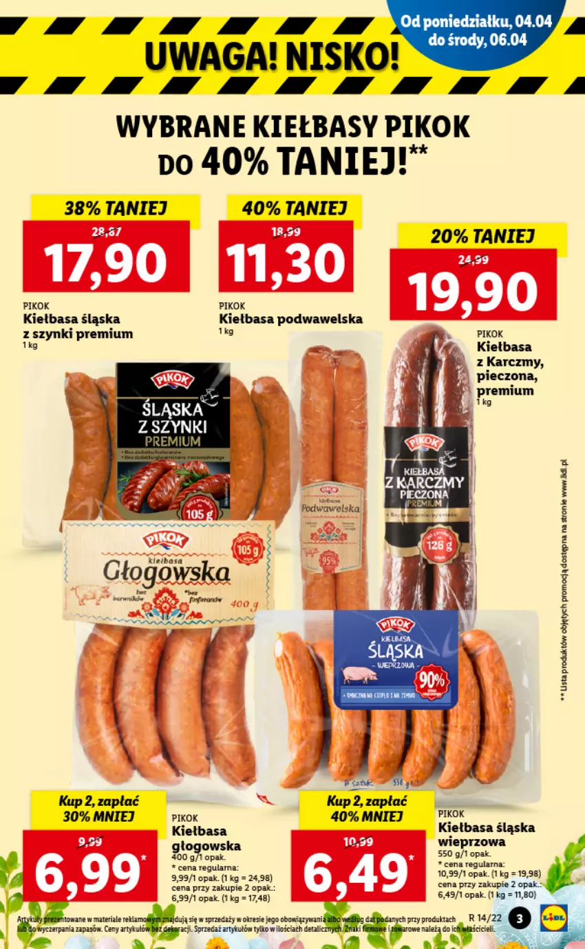 Gazetka promocyjna Lidl - GAZETKA - ważna 04.04 do 06.04.2022 - strona 3 - produkty: Fa, Kiełbasa, Kiełbasa podwawelska, Kiełbasa śląska, Piec, PIKOK, Top, Waga, Wawel, Ziaja