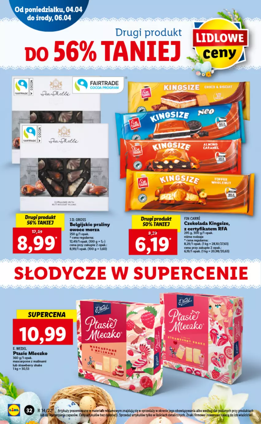 Gazetka promocyjna Lidl - GAZETKA - ważna 04.04 do 06.04.2022 - strona 32 - produkty: BIC, Czekolada, Fa, Gra, LG, Mleczko, Praliny, Ptasie mleczko