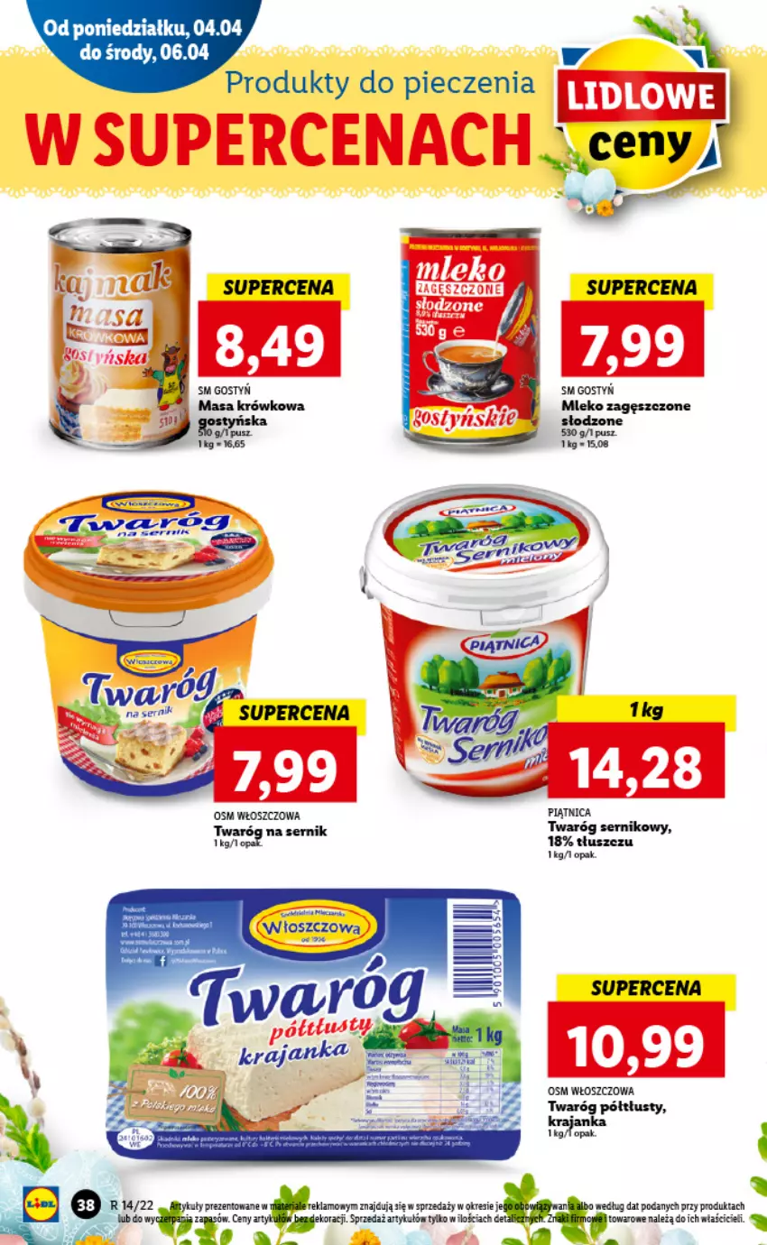 Gazetka promocyjna Lidl - GAZETKA - ważna 04.04 do 06.04.2022 - strona 38 - produkty: Mleko, Mleko zagęszczone, Ser, Twaróg