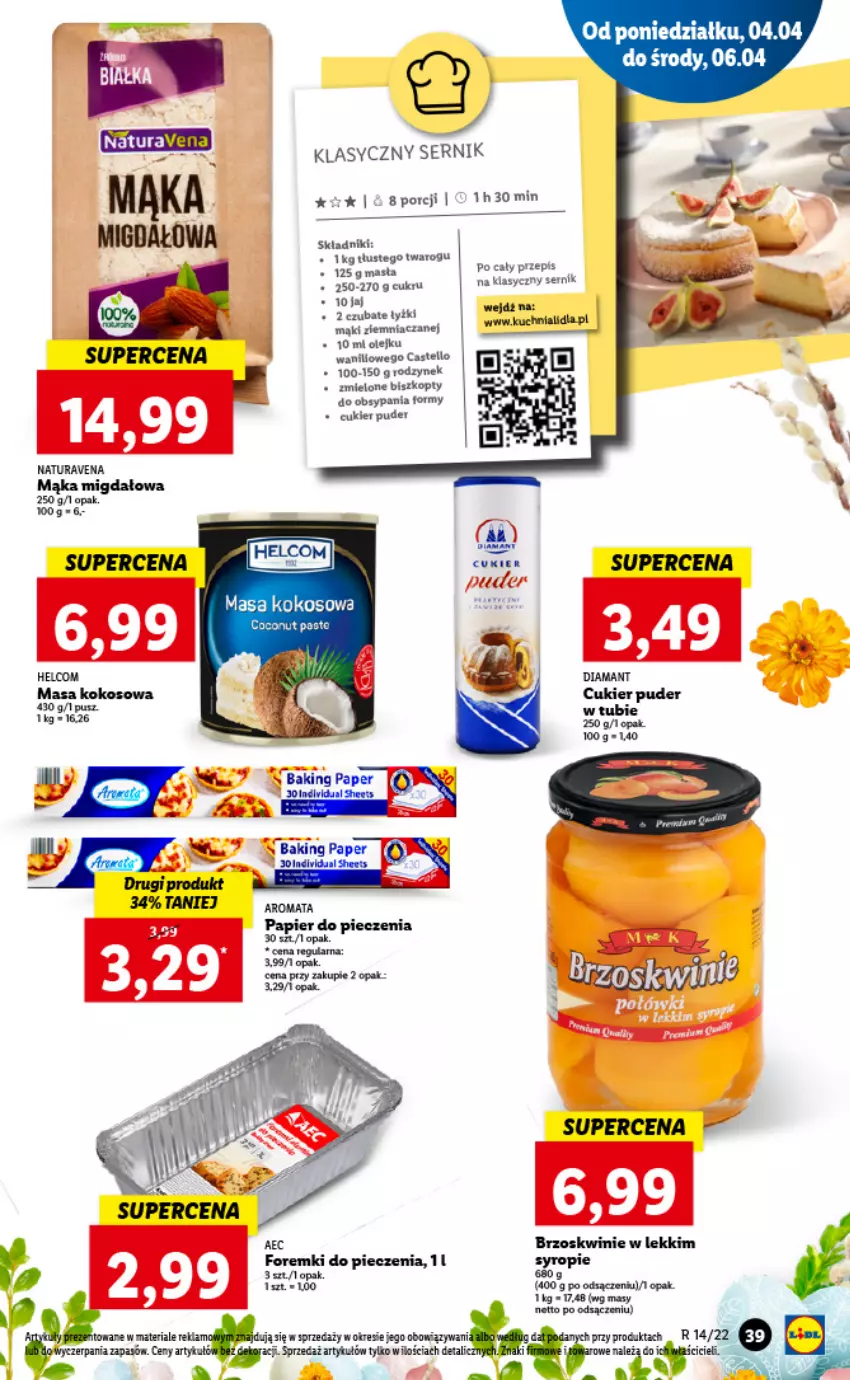 Gazetka promocyjna Lidl - GAZETKA - ważna 04.04 do 06.04.2022 - strona 39 - produkty: Biszkopty, Cukier, Cukier puder, Diamant, Foremki, Kokos, Kuchnia, Mąka, Olej, Piec, Por, Puder, Ser, Syrop