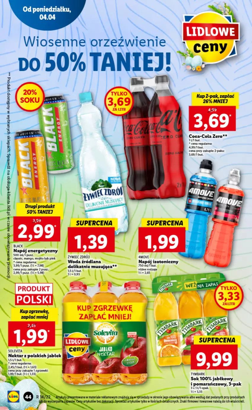 Gazetka promocyjna Lidl - GAZETKA - ważna 04.04 do 06.04.2022 - strona 44 - produkty: Coca-Cola, Lack, LANA, Mus, Napój, Napój energetyczny, Napój izotoniczny, Nektar, Sok, Woda