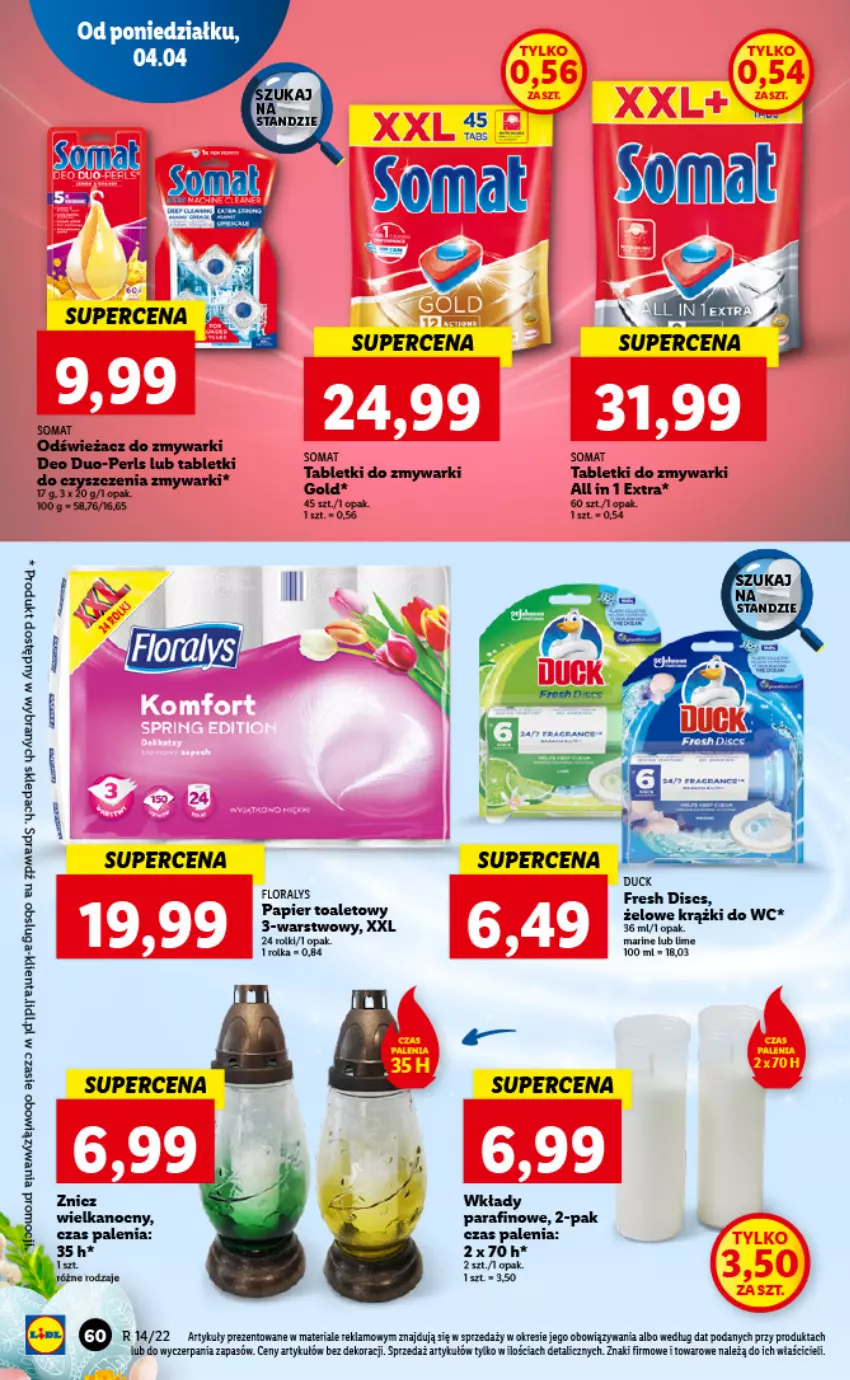 Gazetka promocyjna Lidl - GAZETKA - ważna 04.04 do 06.04.2022 - strona 60 - produkty: Flora, Papier, Papier toaletowy, Rolki, Tablet, Tabletki do zmywarki, Zmywarki