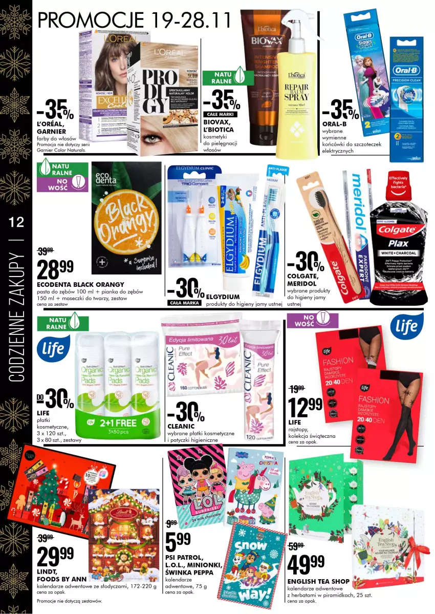 Gazetka promocyjna Super Pharm - Gazetka - ważna 19.11 do 28.11.2021 - strona 12 - produkty: Cleanic, Colgate, Ecodenta, Elgydium, Fa, Garnier, Herbata, HP, Inka, Kalendarz, L.O.L., Lack, LG, Lindt, Pasta do zębów, Płatki kosmetyczne, Psi Patrol, Rajstopy, Ser, Top