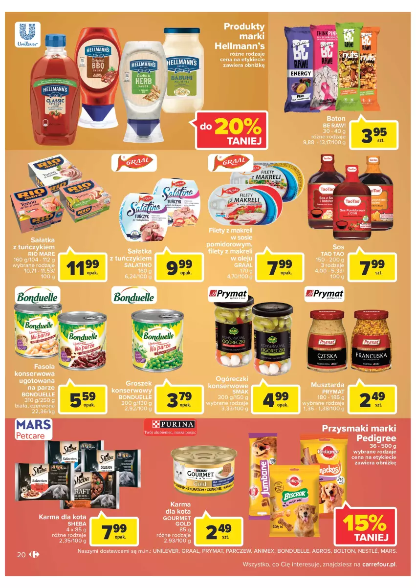 Gazetka promocyjna Carrefour - Gazetka Carrefour Zyskoteka - ważna 04.10 do 08.10.2022 - strona 20 - produkty: Bonduelle, Fa, Fasola, Gourmet Gold, Gra, Graal, Groszek, Mars, Pedigree, Prymat, Przysmaki, Rio Mare, Sałat, Sałatka, Ser, Sheba, TaoTao, Tuńczyk