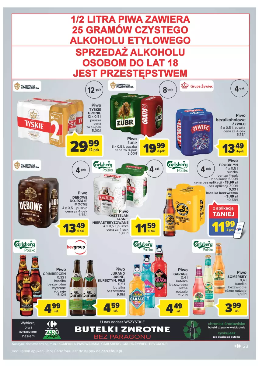 Gazetka promocyjna Carrefour - Gazetka Carrefour Zyskoteka - ważna 04.10 do 08.10.2022 - strona 23 - produkty: Bursztyn, Gra, Kasztelan, Piwa, Piwo, Somersby, Tyskie